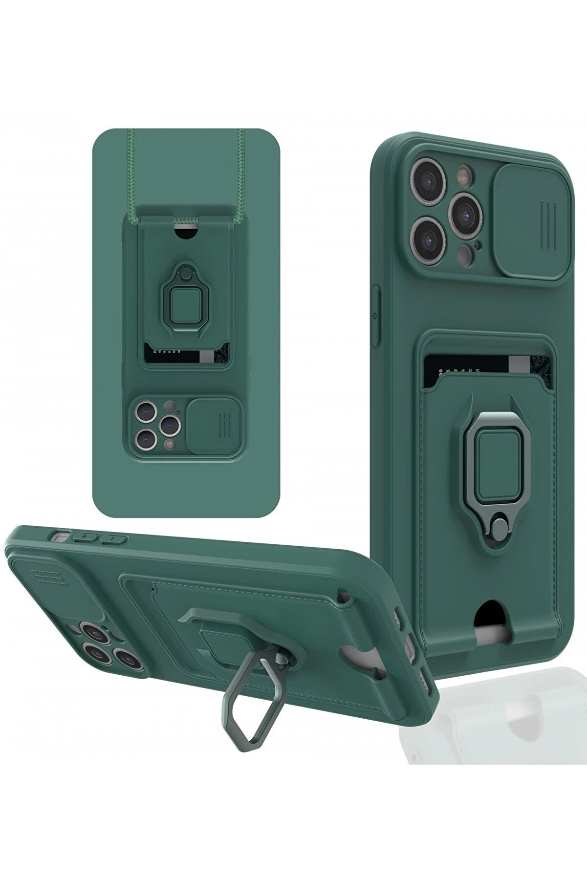 CepteToptan iPhone 12 Pro Max Kılıf Zuma Kartvizitli Yüzüklü Silikon - Yeşil - DROPX2197-6936