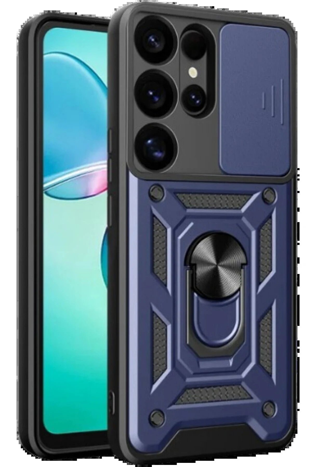 CepteToptan Samsung Galaxy S25 Ultra Kılıf Pars Lens Yüzüklü Silikon - Lacivert - DROPX2267-6396