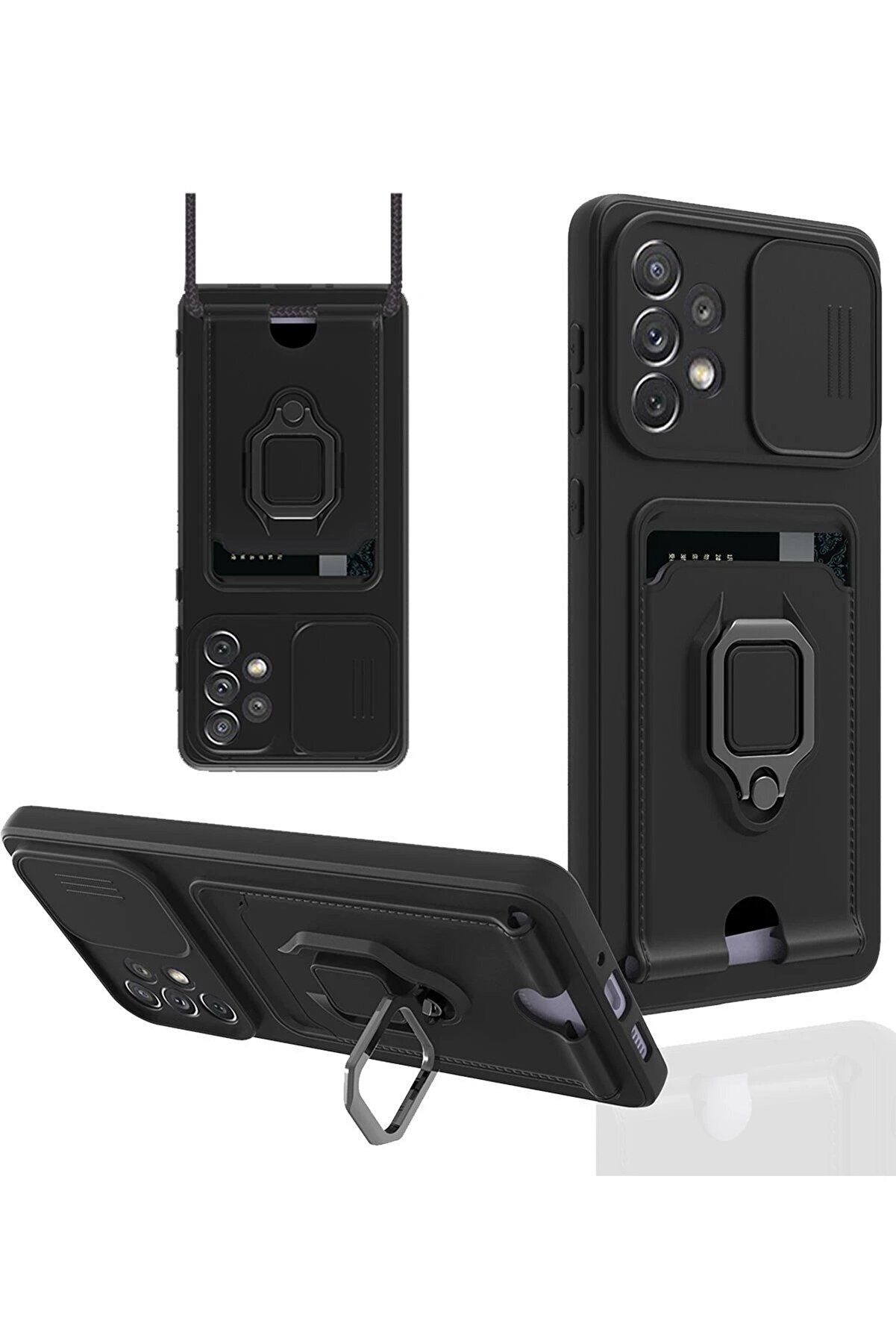 CepteToptan Samsung Galaxy A33 5G Kılıf Zuma Kartvizitli Yüzüklü Silikon - Siyah - DROPX7664-8949