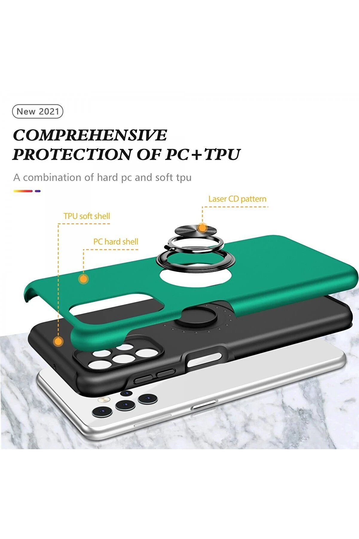 Samsung Galaxy A72 Kılıf Eli̇t Yüzüklü Kapak - Yeşi̇l - Dropx3706-1137