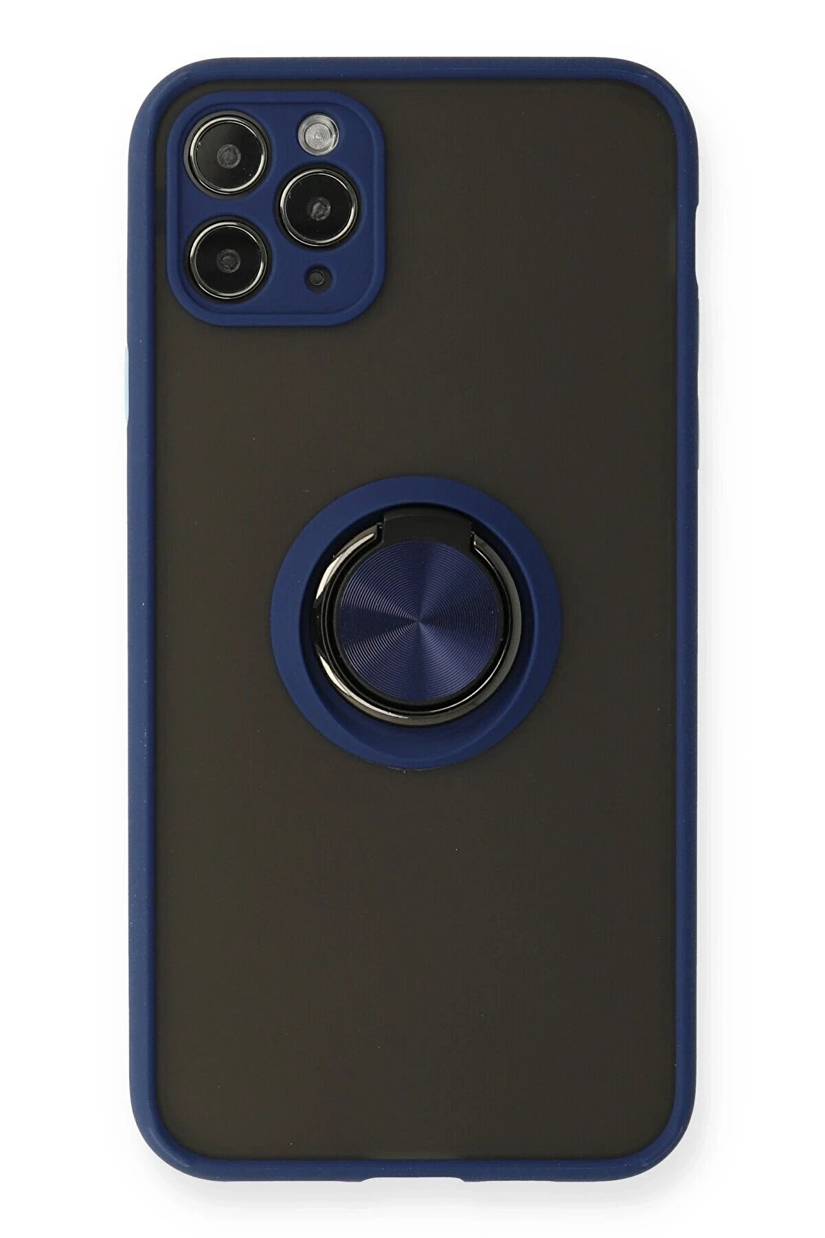 CepteToptan iPhone 11 Pro Max Kılıf Montreal Yüzüklü Silikon Kapak - Lacivert - DROPX8405-9477