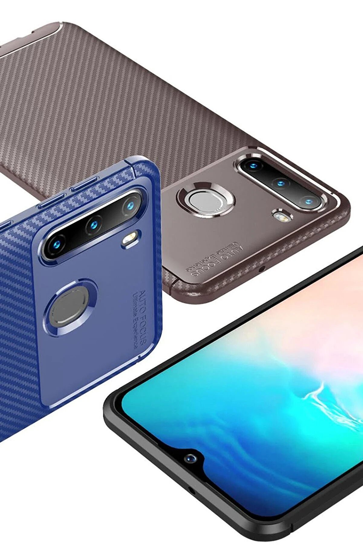 Samsung Galaxy A21 Kılıf Auto Focus Karbon Kapak - Laci̇vert - Dropx1026-9844