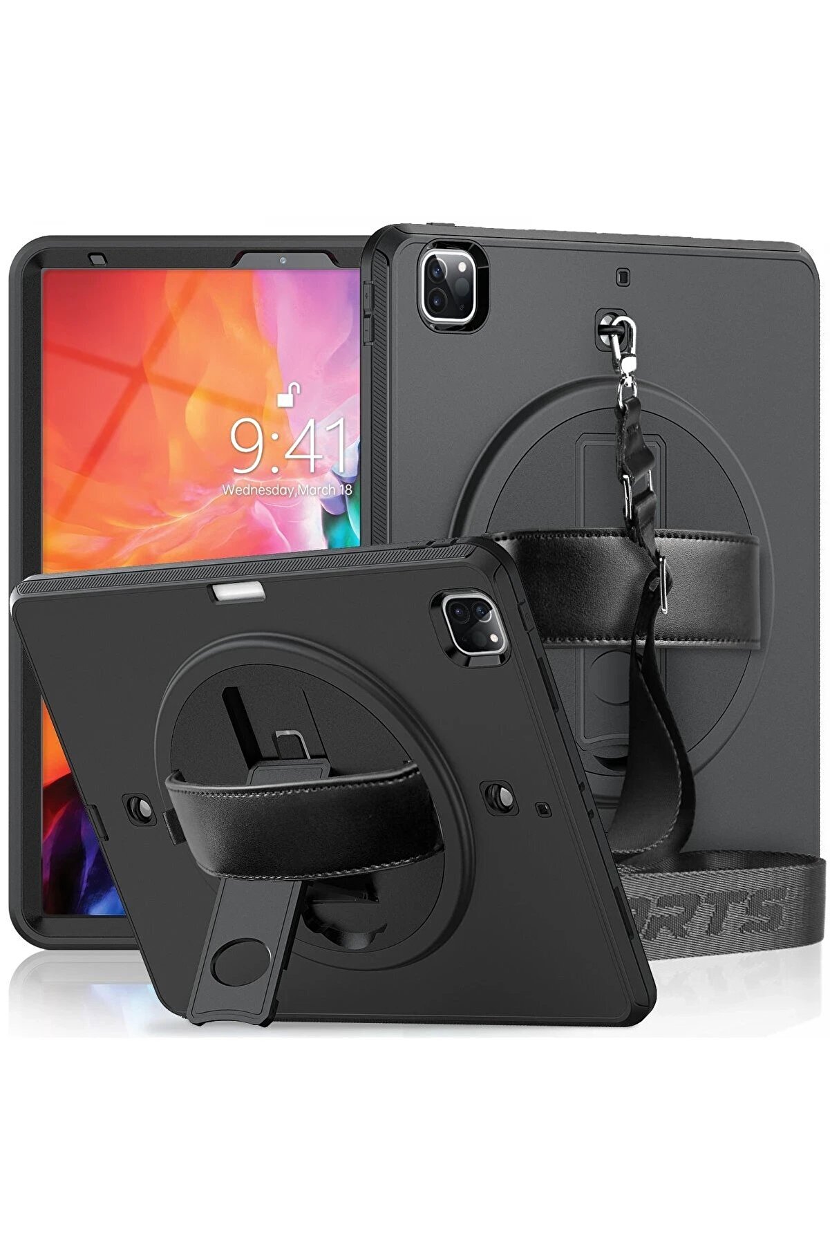 CepteToptan iPad Pro 12.9 (2021) Kılıf Strap-C Otterbox Tablet Kapak - Siyah - DROPX3940-6800