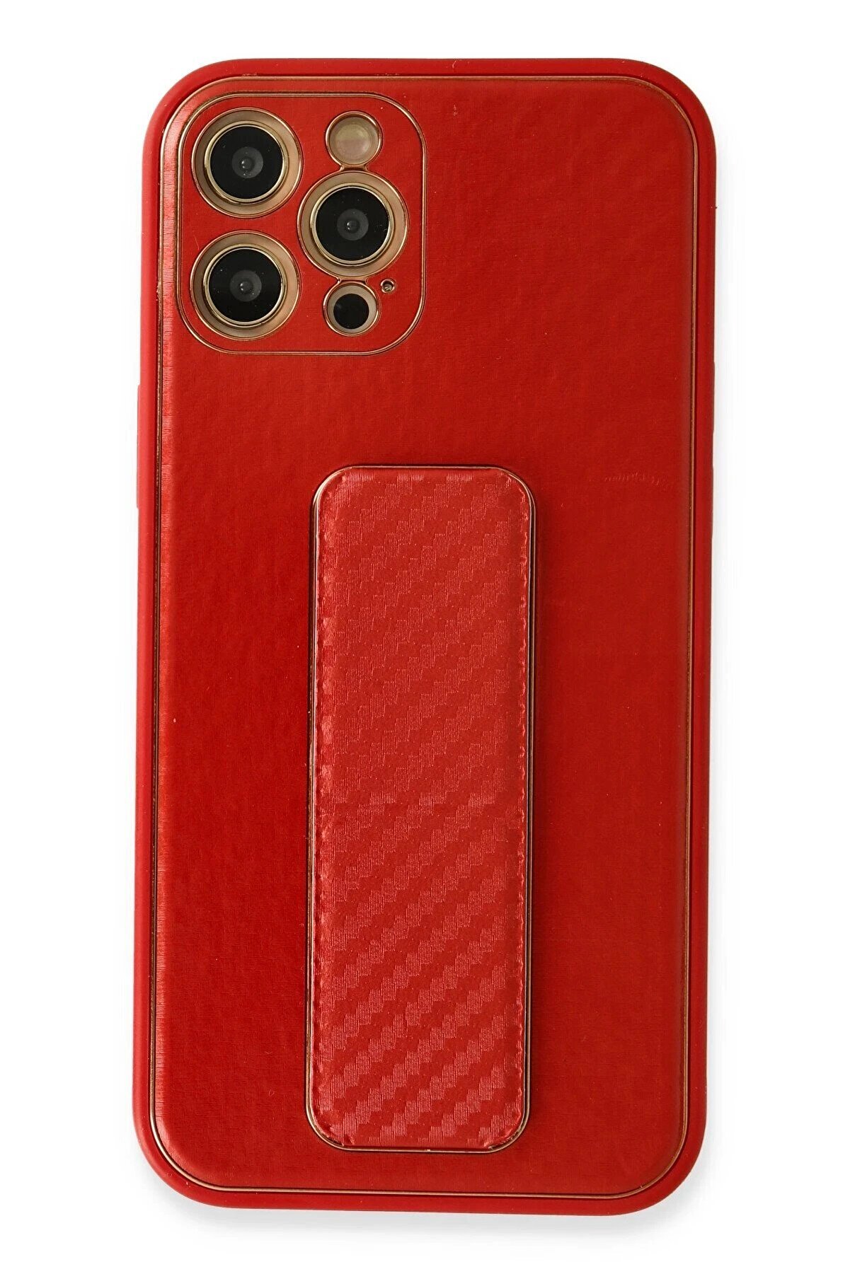 CepteToptan iPhone 12 Pro Kılıf Coco Karbon Standlı Kapak - Kırmızı - DROPX5955-3695