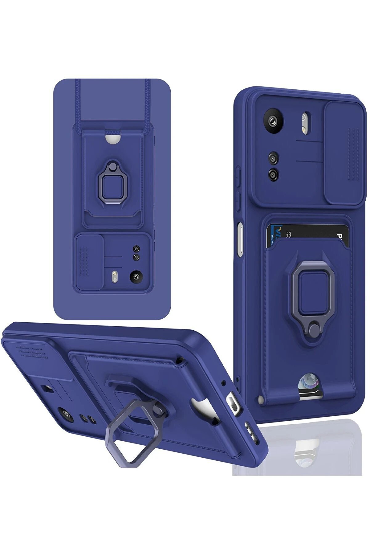 CepteToptan Xiaomi Redmi 13C Kılıf Zuma Kartvizitli Yüzüklü Silikon - Lacivert - DROPX5174-6496