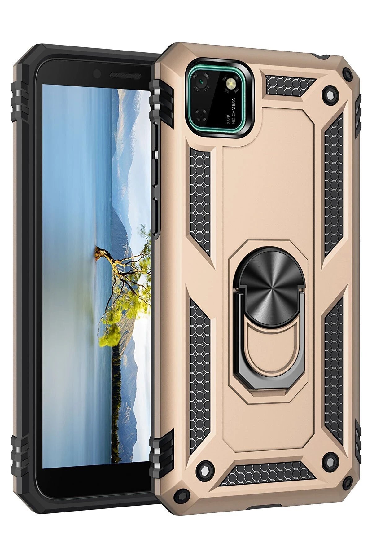 CepteToptan Huawei Y5P Kılıf Sofya Yüzüklü Silikon Kapak - Gold - DROPX3825-4876