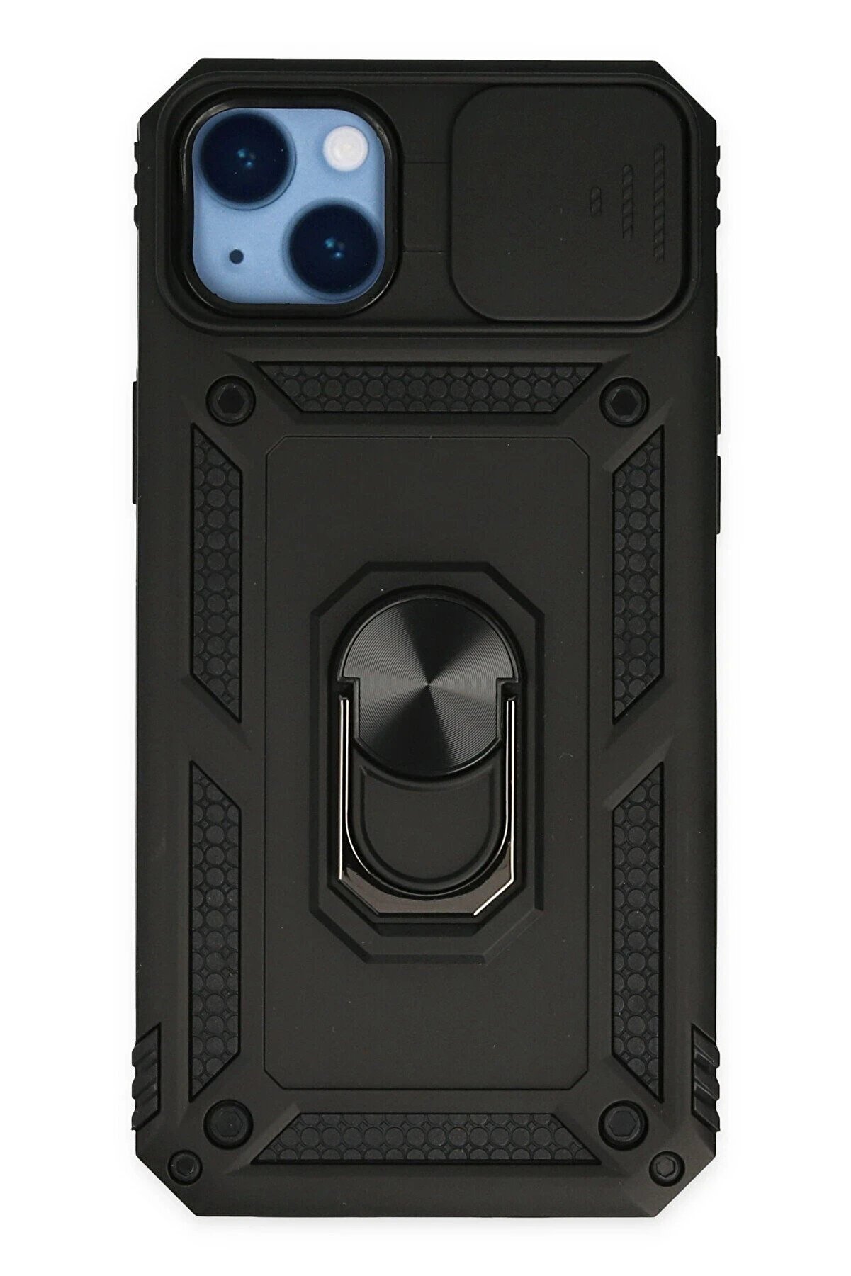 CepteToptan iPhone 14 Plus Kılıf Pars Lens Yüzüklü Silikon - Siyah - DROPX3335-2920