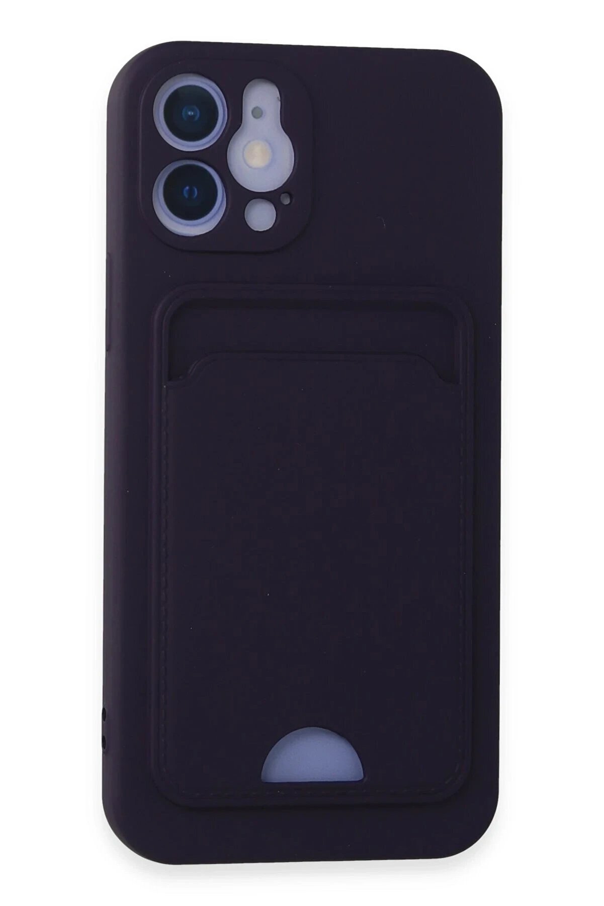 CepteToptan iPhone 12 Kılıf Kelvin Kartvizitli Silikon - Derin Mor - DROPX8993-2081