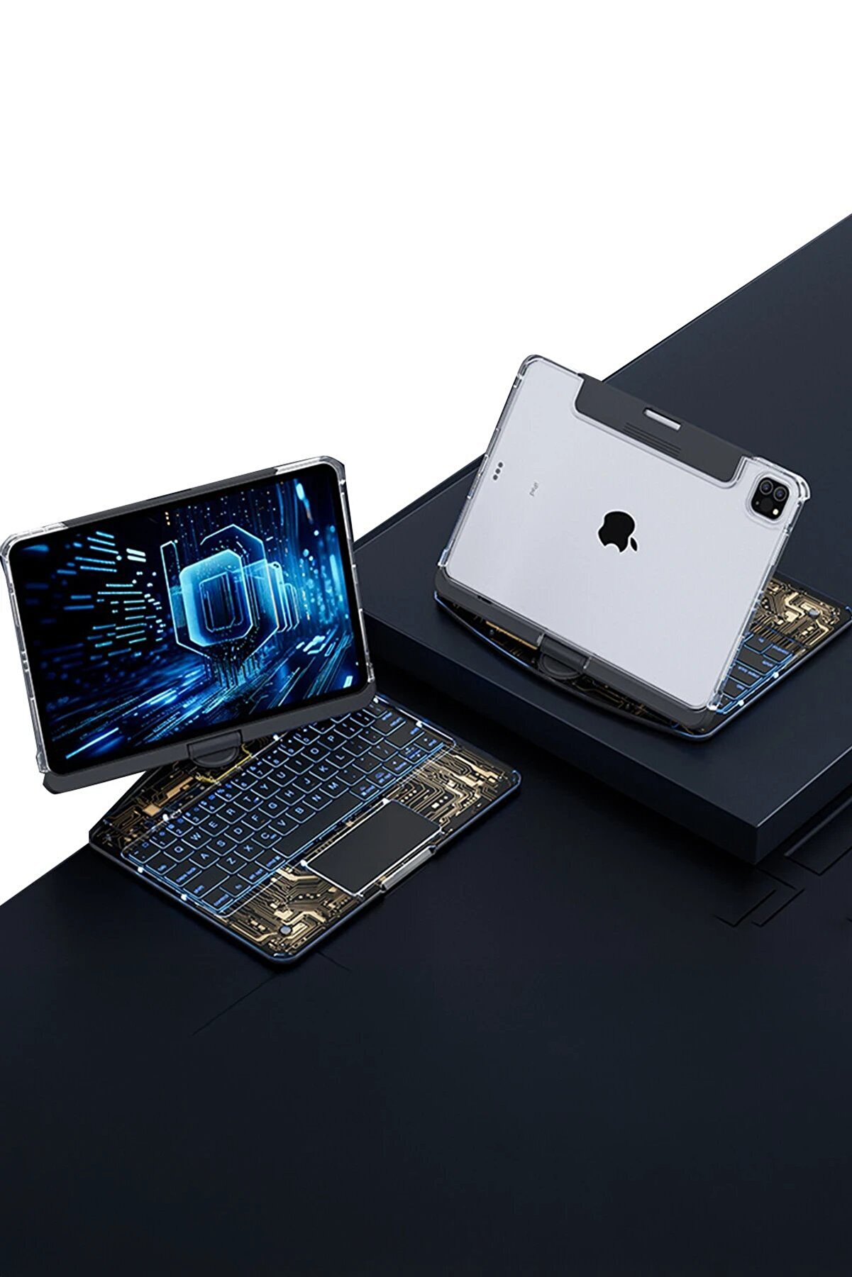 CepteToptan JP11 iPad Pro 11 (2022) Kılıf Vales Dönen Ledli Klavyeli Tablet Kılıfı - S - DROPX1820-1992