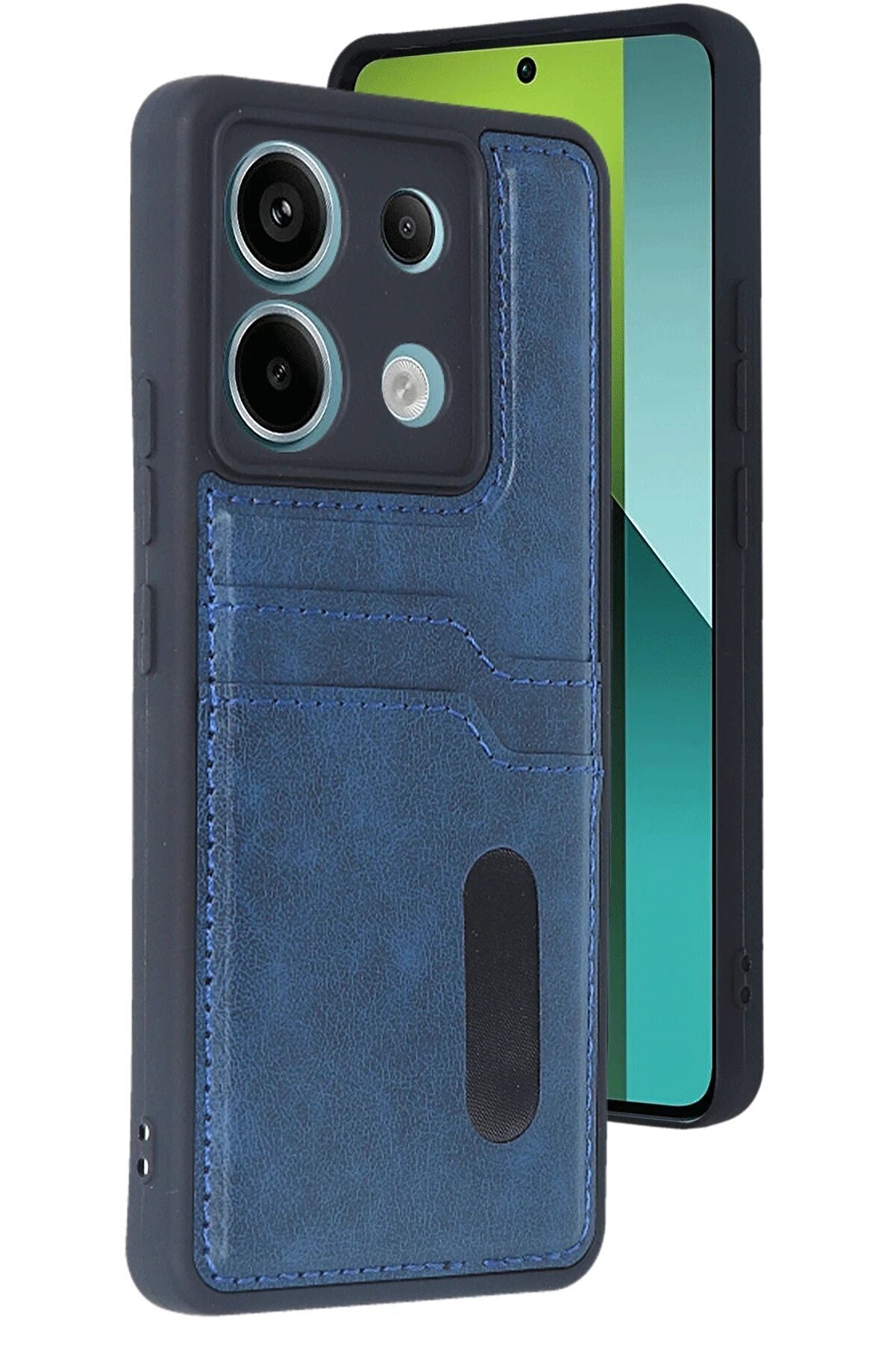 CepteToptan Xiaomi Redmi Note 13 Pro 4G Kılıf Sara Kartvizitli Deri Kılıf - Lacivert - DROPX5277-9722