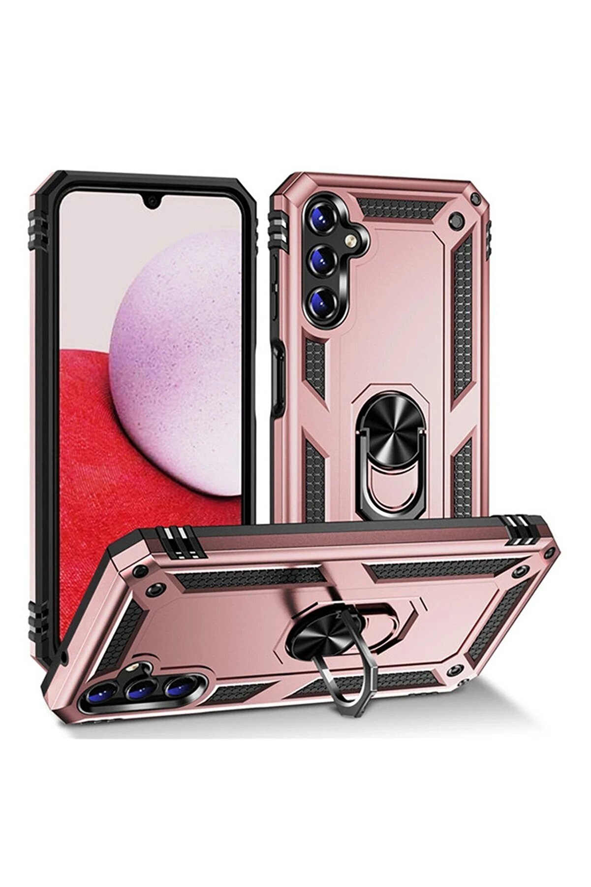 CepteToptan Samsung Galaxy A04S Kılıf Sofya Yüzüklü Silikon Kapak - Rose - DROPX7829-9385