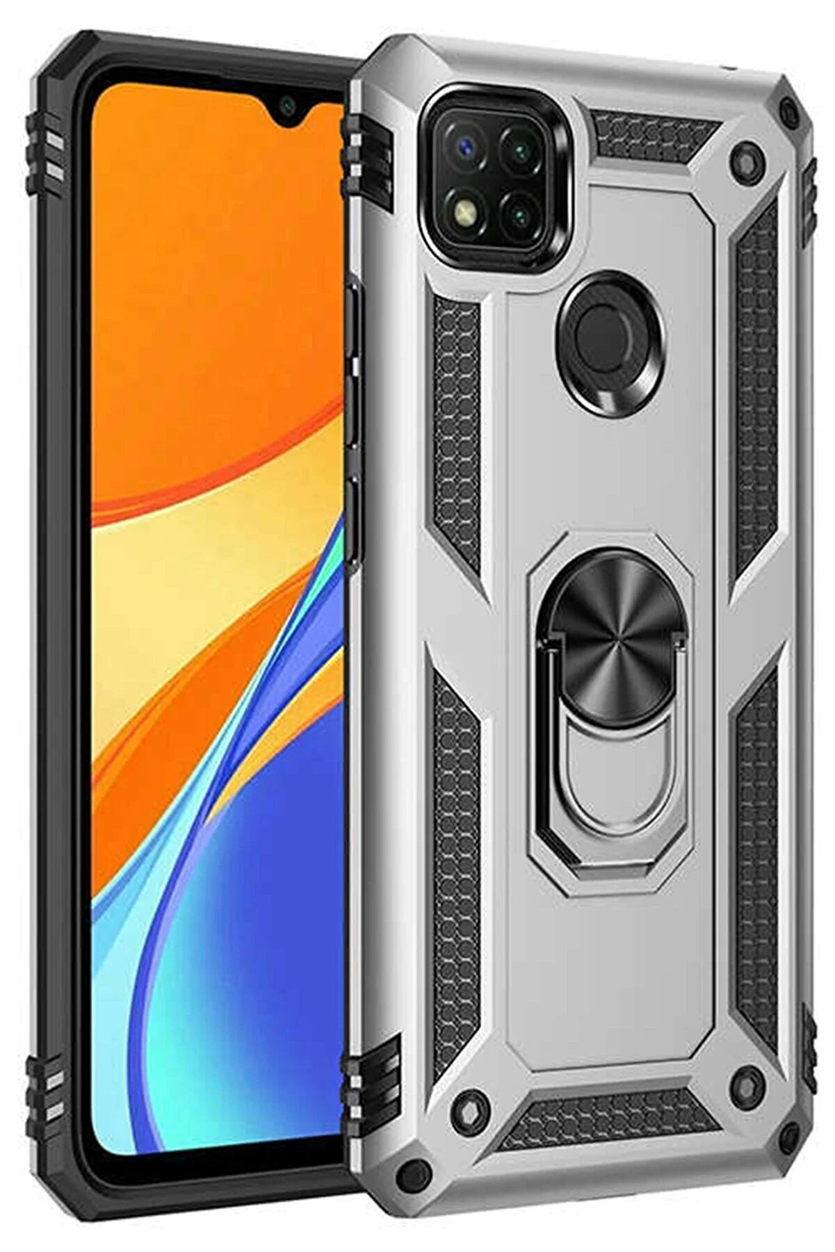 CepteToptan Xiaomi Redmi 9C Kılıf Sofya Yüzüklü Silikon Kapak - Gümüş - DROPX9662-8335