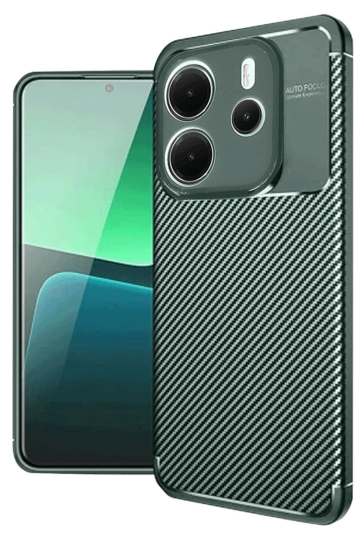CepteToptan Xiaomi Redmi Note 14 4G Kılıf Auto Focus Karbon Kapak - Koyu Yeşil - DROPX6466-7623