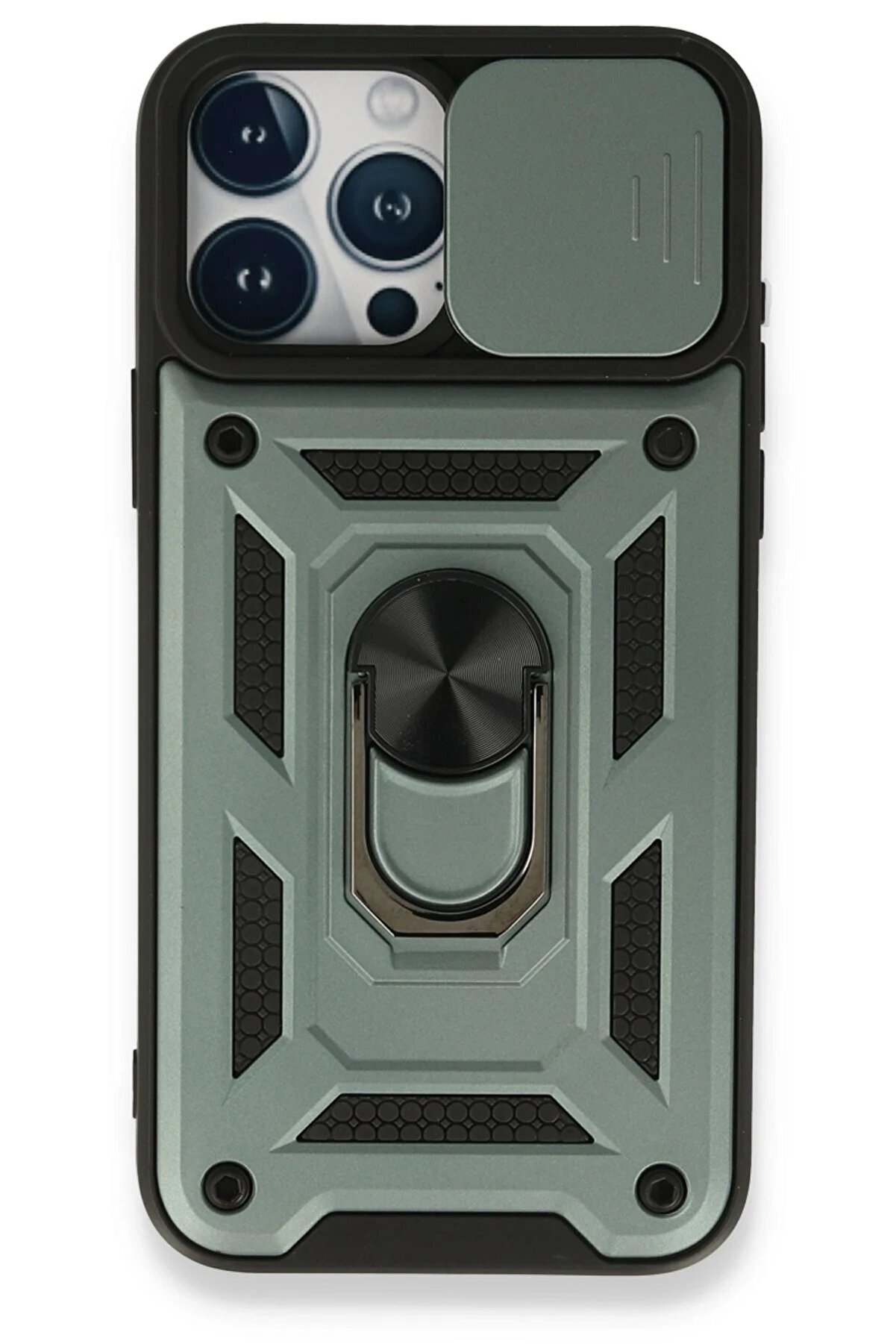 CepteToptan iPhone 15 Pro Kılıf Pars Lens Yüzüklü Silikon - Yeşil - DROPX1937-8937