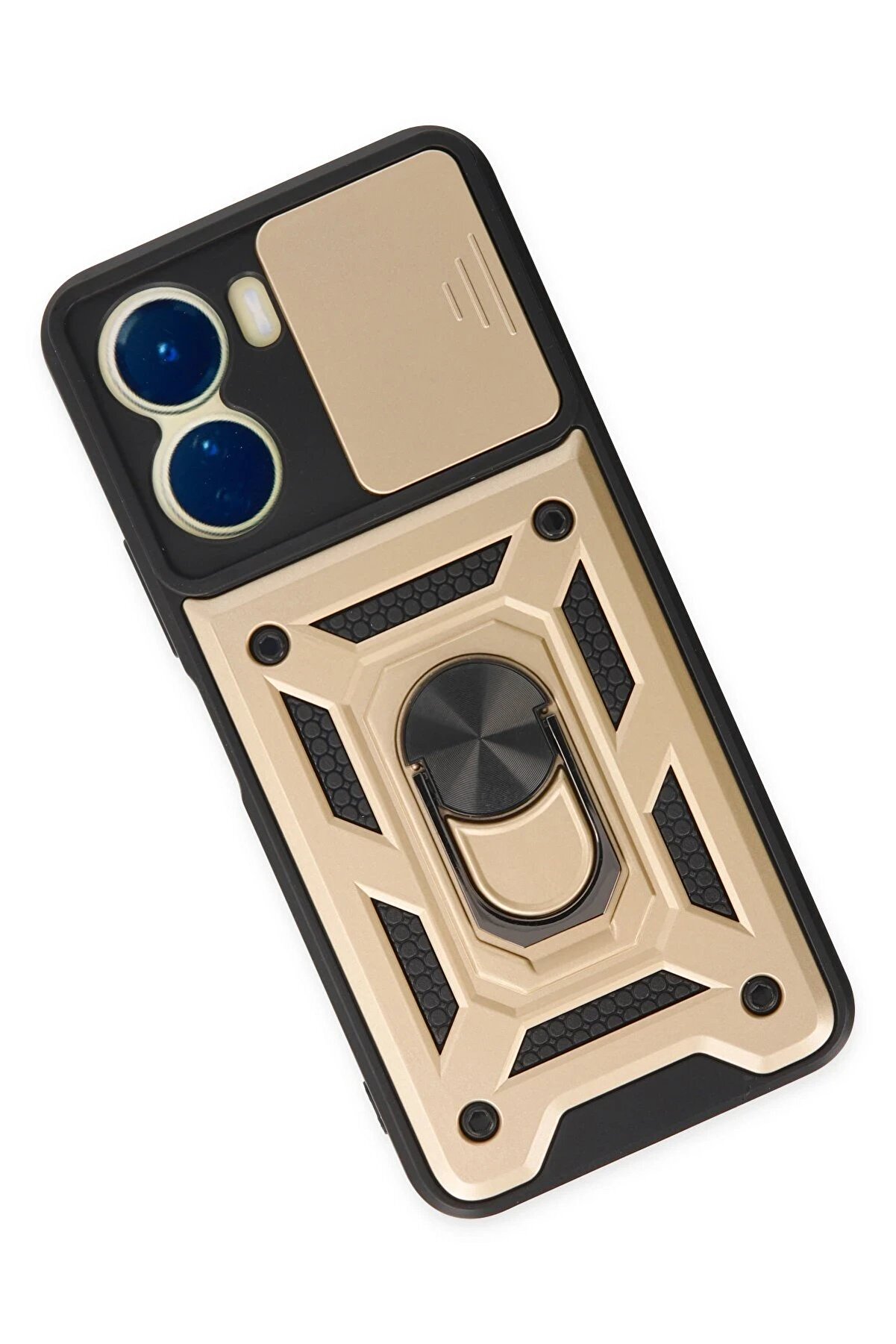 Vi̇vo Y16 Kılıf Pars Lens Yüzüklü Si̇li̇kon - Gold - Dropx6706-5198