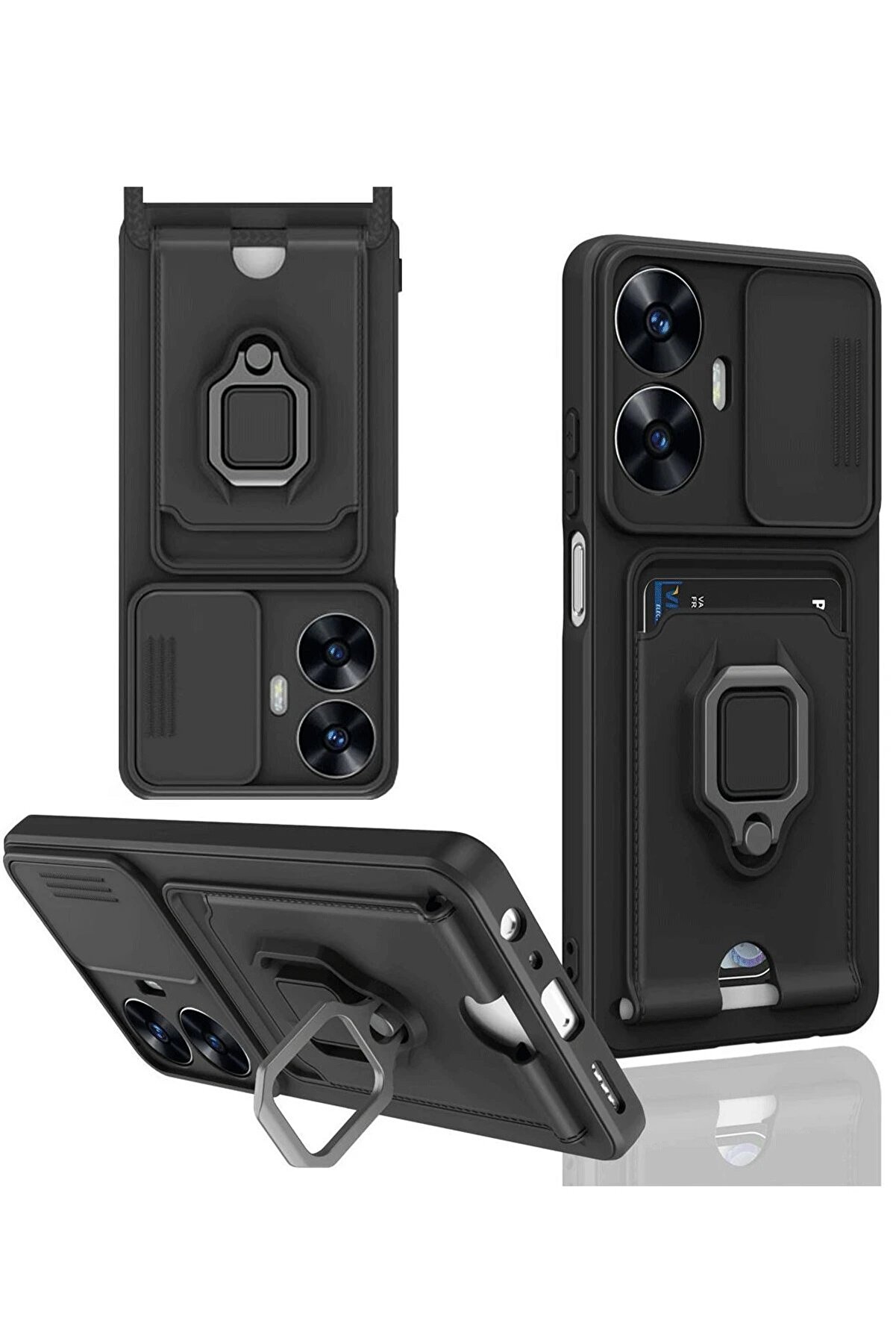 CepteToptan Realme C55 Kılıf Zuma Kartvizitli Yüzüklü Silikon - Siyah - DROPX3543-3241