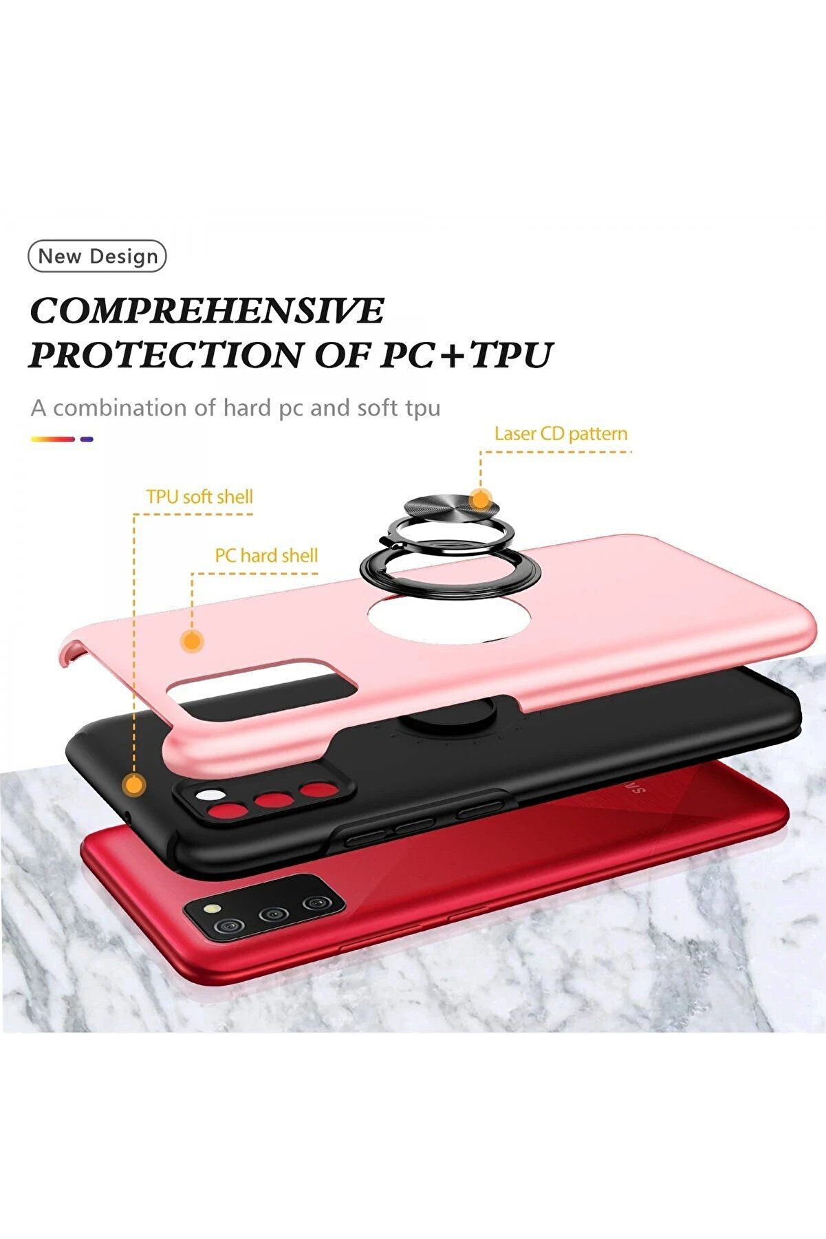 Samsung Galaxy A02S Kılıf Eli̇t Yüzüklü Kapak - Pembe - Dropx9010-6510