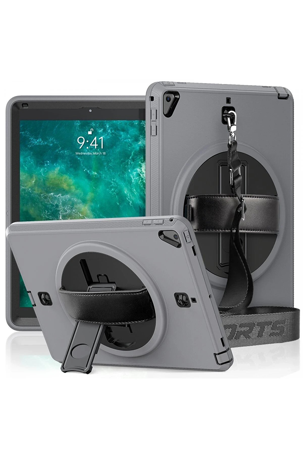 CepteToptan iPad 5 Air 9.7 Kılıf Strap-C Otterbox Tablet Kapak - Gri - DROPX5961-4472