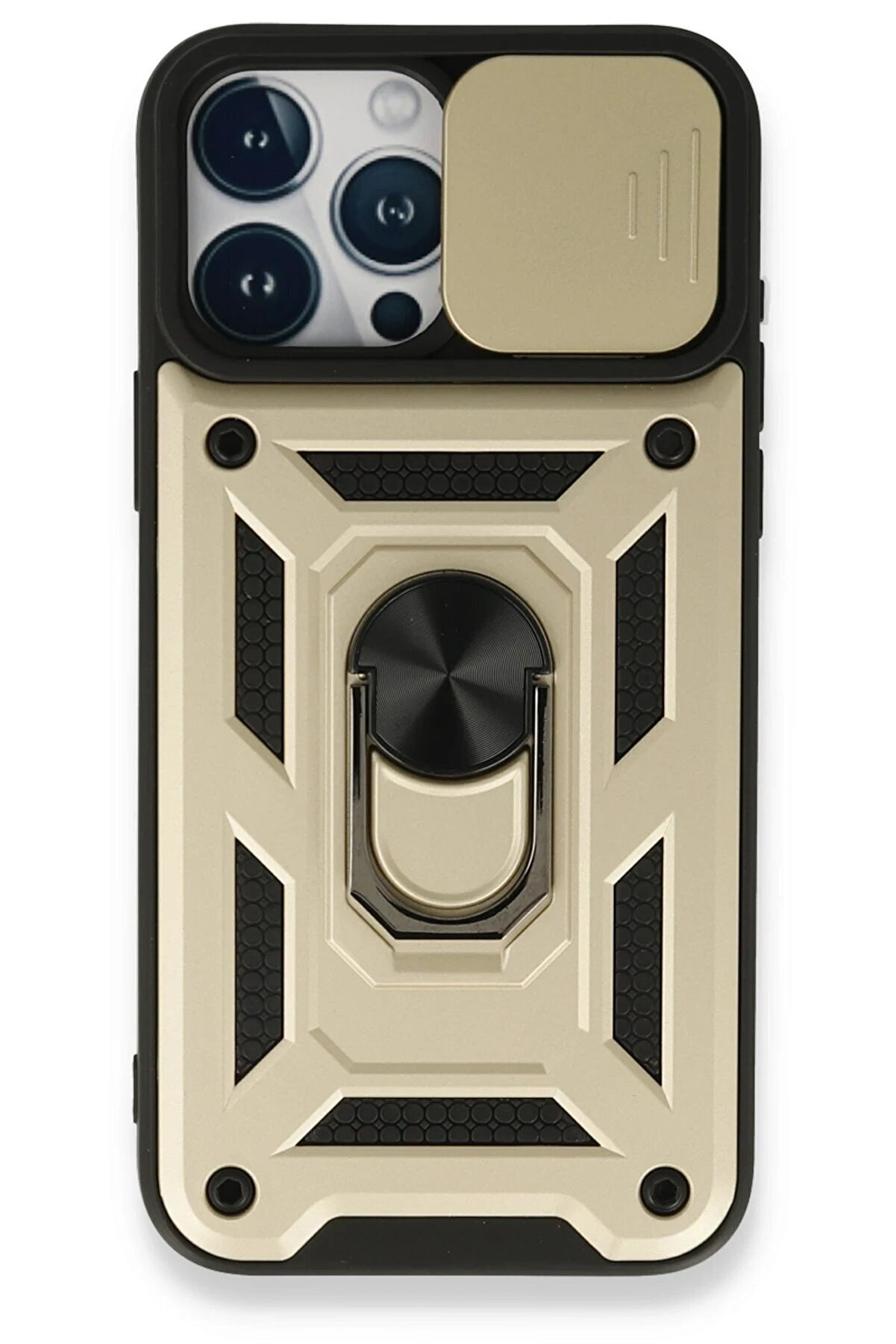 CepteToptan iPhone 15 Pro Max Kılıf Pars Lens Yüzüklü Silikon - Gold - DROPX9204-1315