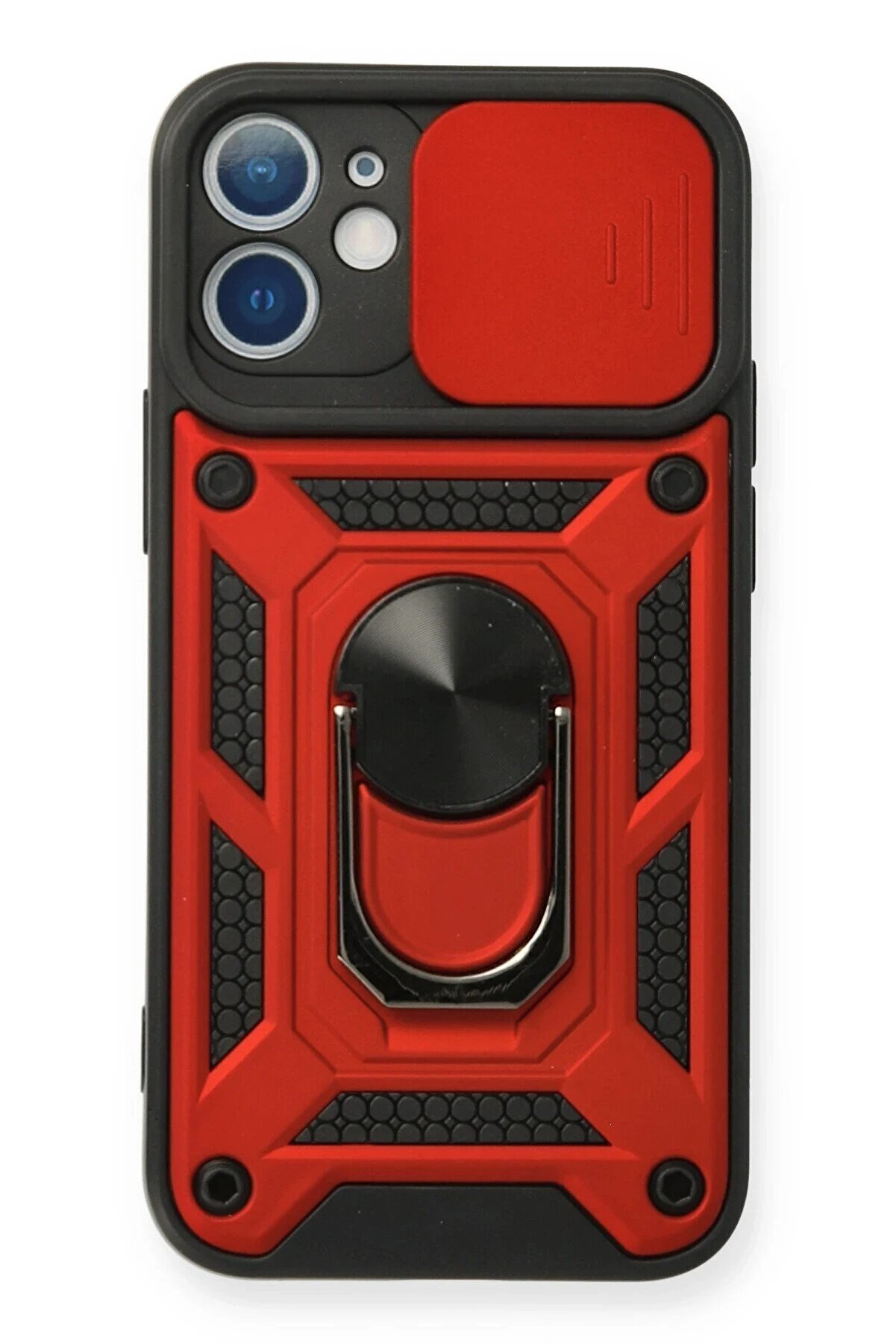 CepteToptan iPhone 12 Kılıf Pars Lens Yüzüklü Silikon - Kırmızı - DROPX7388-1579