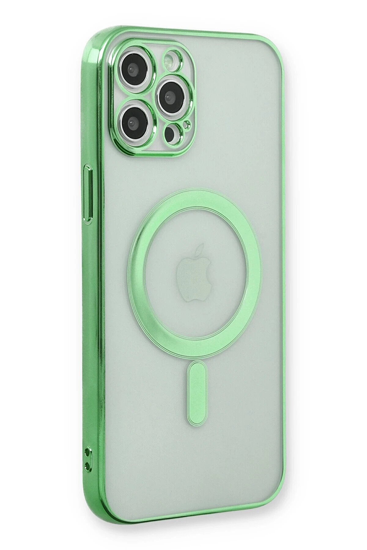 CepteToptan iPhone 12 Pro Kılıf Magneticsafe Lazer Silikon - Haki Yeşil - DROPX8623-4814