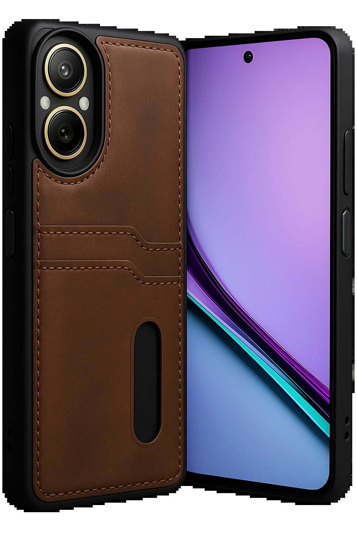 CepteToptan Realme 12 Lite Kılıf Sara Kartvizitli Deri Kılıf - Taba - DROPX6070-7290