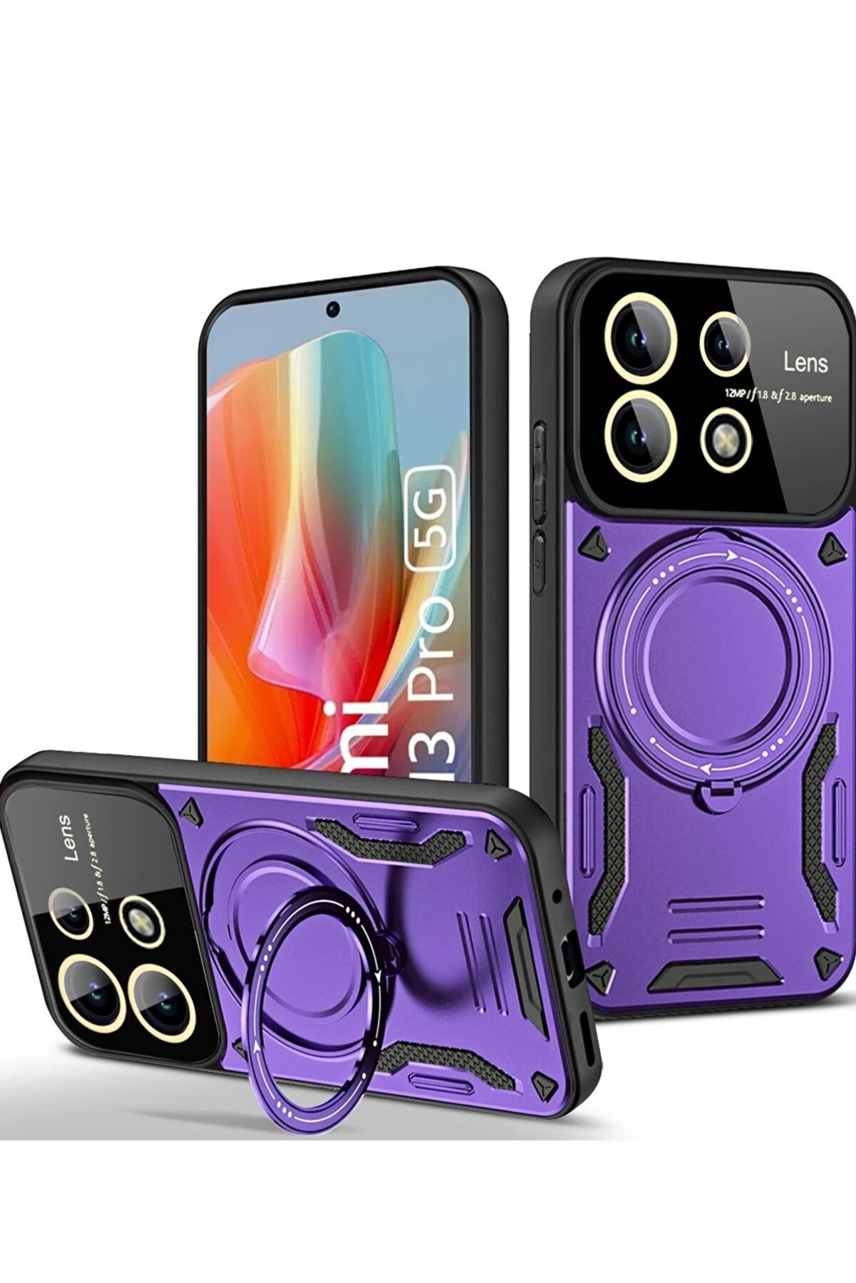 CepteToptan Xiaomi Redmi Note 13 Pro 5G Kılıf Joy Lens Standlı Kapak - Mor - DROPX4389-9193