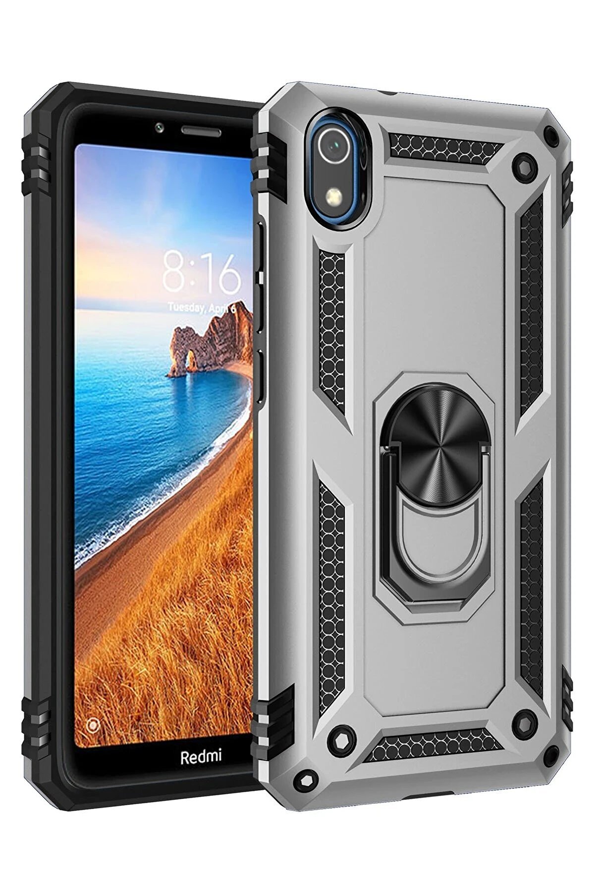 CepteToptan Xiaomi Redmi 7A Kılıf Sofya Y&uuml;z&uuml;kl&uuml; Silikon Kapak - G&uuml;m&uuml;ş - DROPX3774-3126