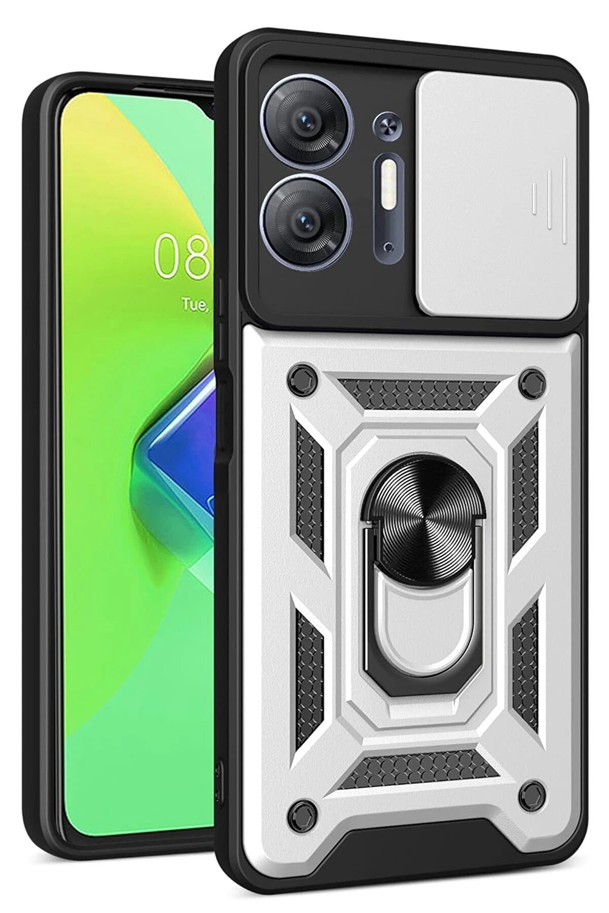 CepteToptan İnfinix Hot 30 5G Kılıf Pars Lens Yüzüklü Silikon - Gümüş - DROPX3022-2732