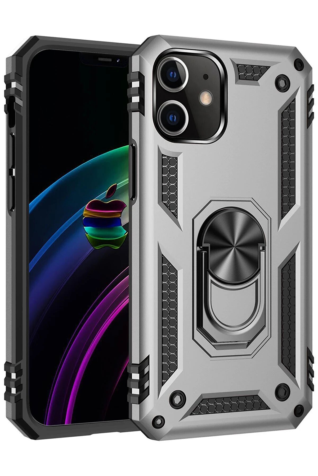 CepteToptan iPhone 12 Kılıf Sofya Yüzüklü Silikon Kapak - Gümüş - DROPX5959-8229