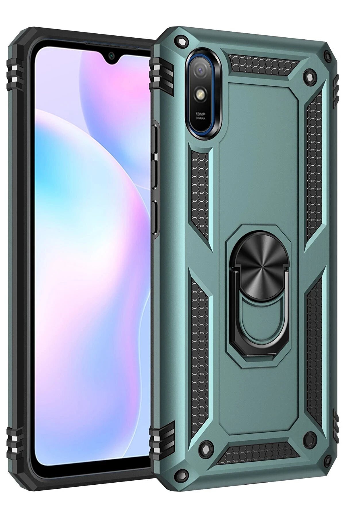 CepteToptan Xiaomi Redmi 9A Kılıf Sofya Yüzüklü Silikon Kapak - Yeşil - DROPX1139-2629