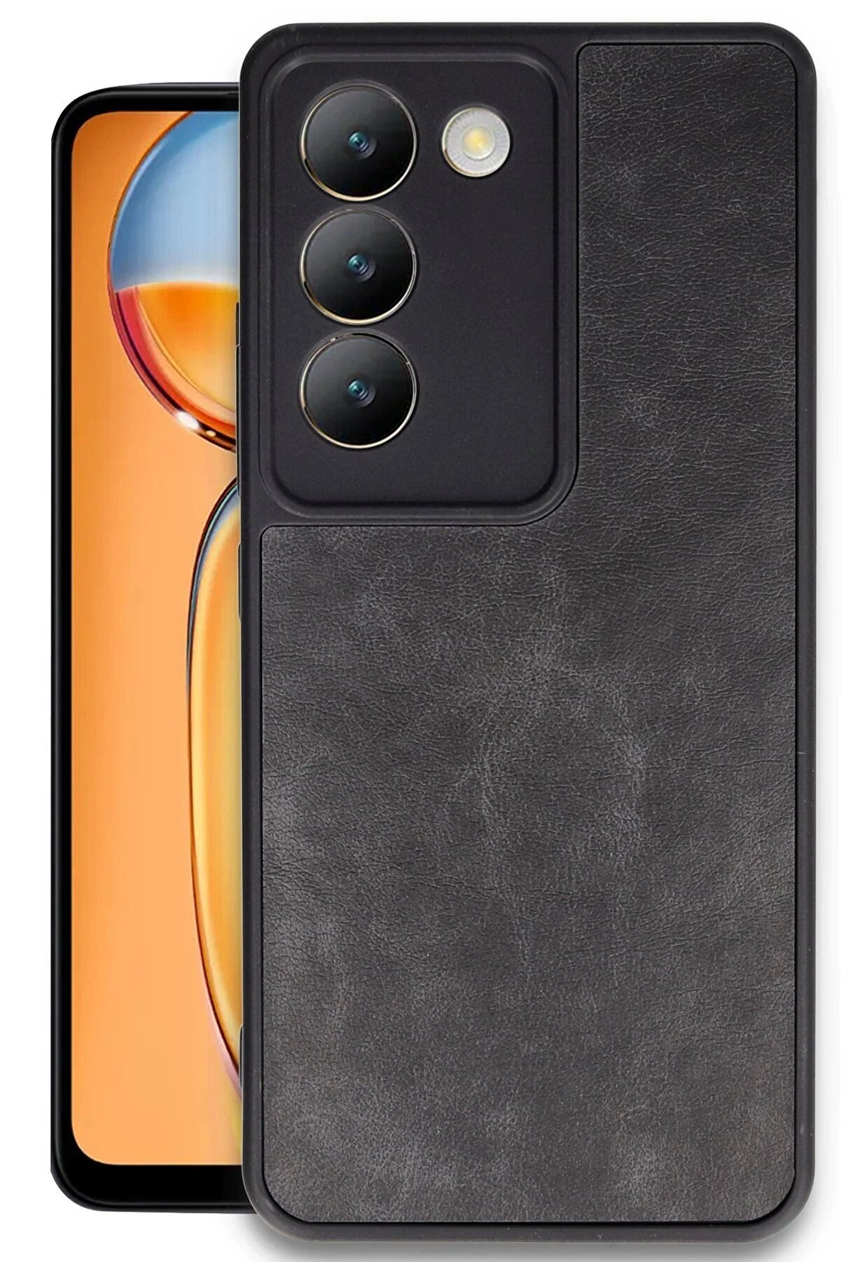 CepteToptan Vivo V30 Lite 4G Kılıf Aras Deri Kapak - Siyah - DROPX3218-1196