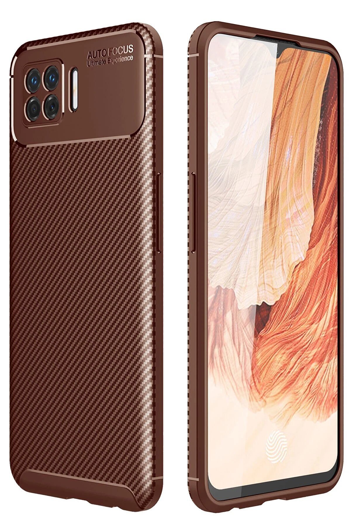 CepteToptan Oppo A73 Kılıf Auto Focus Karbon Kapak - Kahverengi - DROPX2306-4192