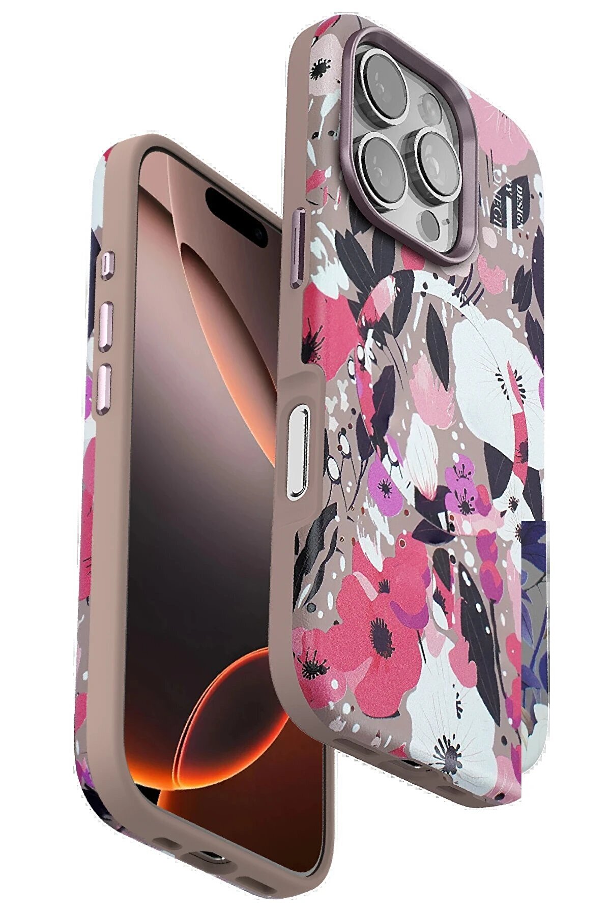 CepteToptan iPhone 16 Pro Max Flower Series Magsafe Kapak - Pembe - DROPX8172-6795