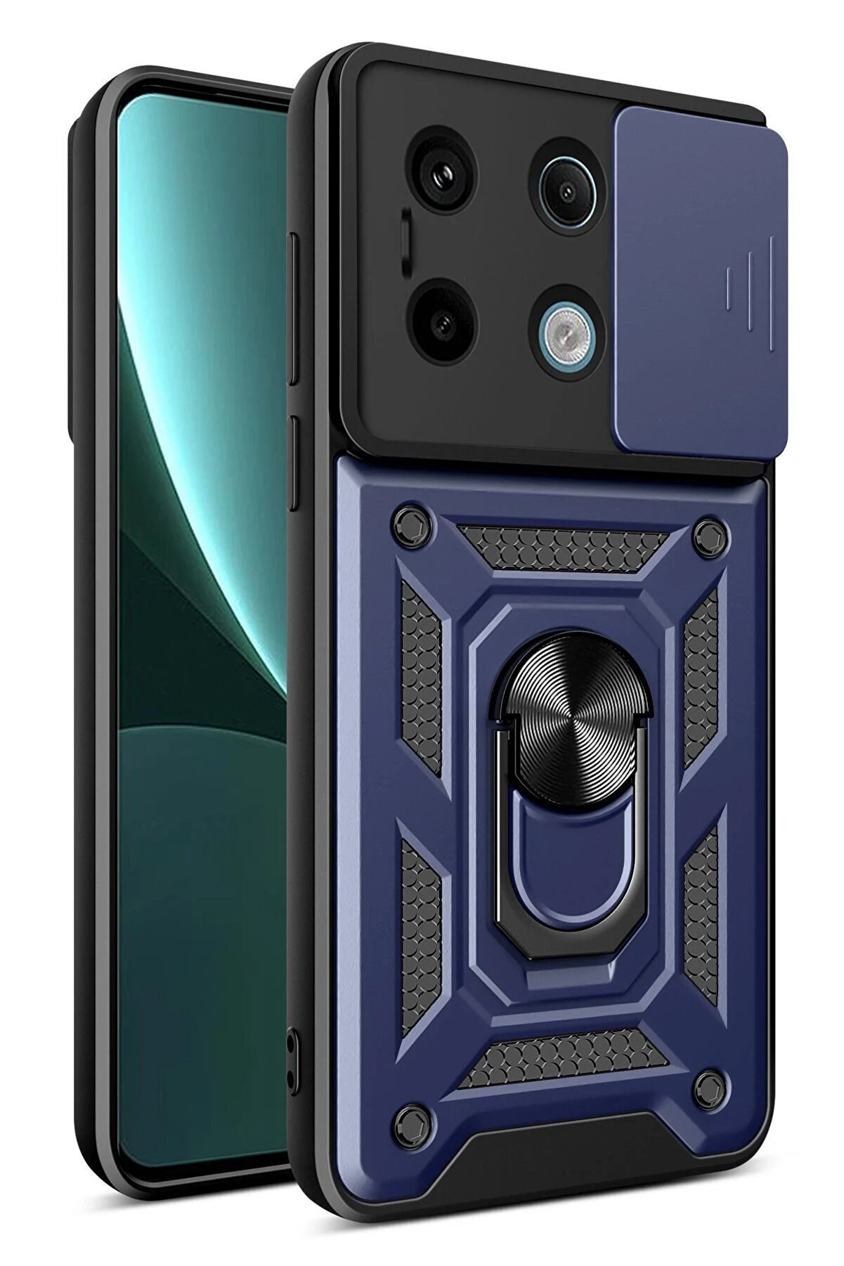 CepteToptan Xiaomi Poco X6 Pro Kılıf Pars Lens Yüzüklü Silikon - Lacivert - DROPX6966-5543