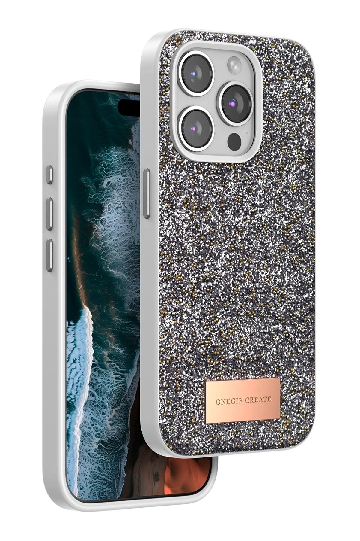 CepteToptan iPhone 15 Pro Max Bright Simli Kapak - Gümüş - DROPX4676-3743