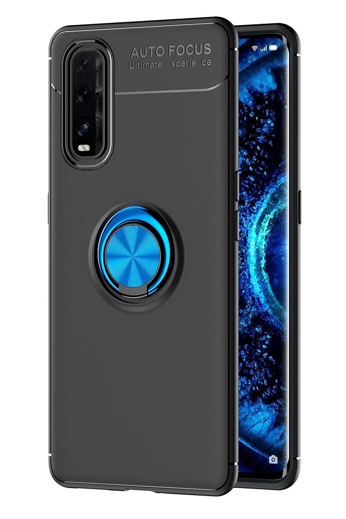 CepteToptan Oppo Find X2 Kılıf Range Yüzüklü Silikon - Siyah-Mavi - DROPX7758-4267