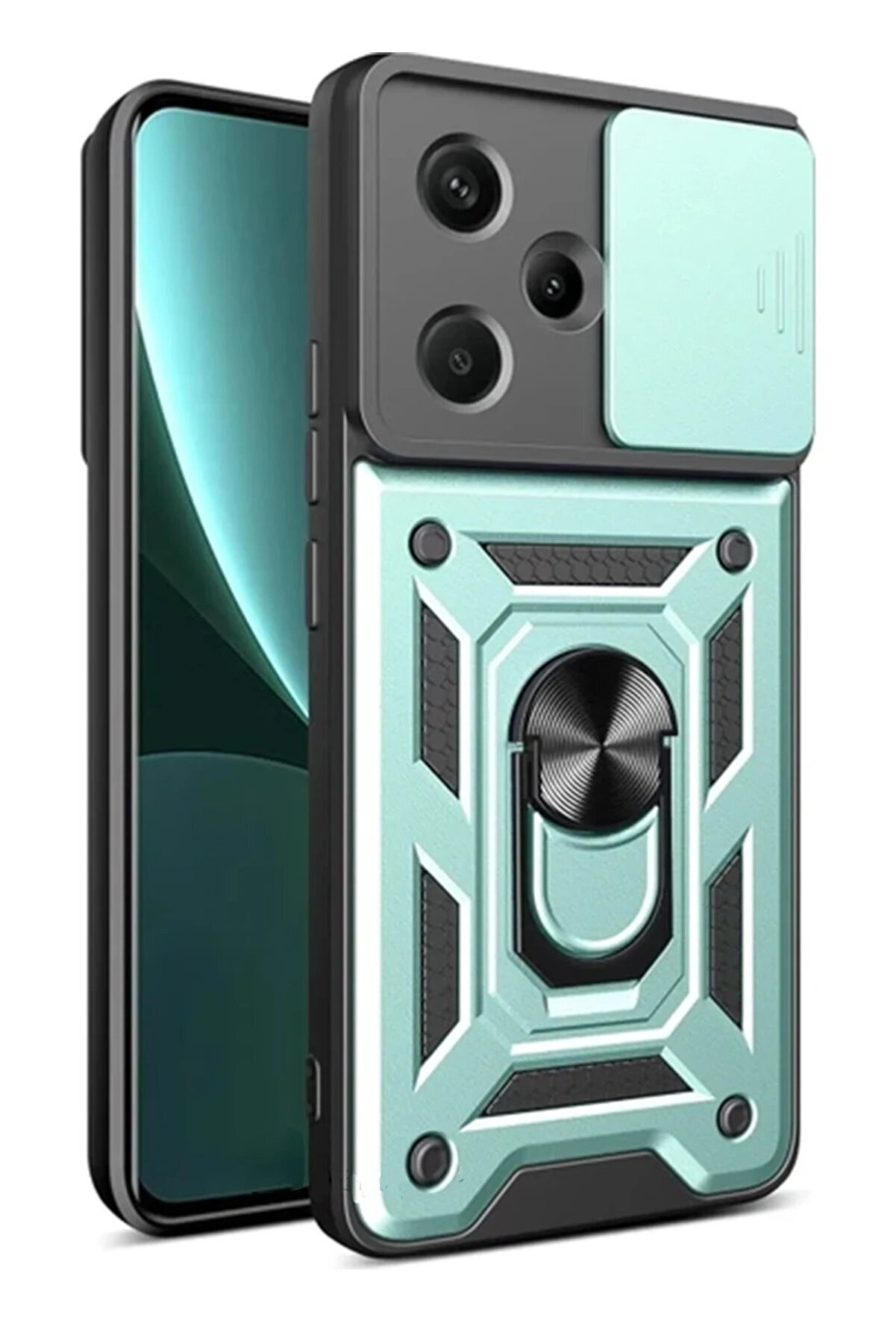 CepteToptan Xiaomi Redmi Note 13 Pro Plus Kılıf Pars Lens Yüzüklü Silikon - Yeşil - DROPX8188-7592