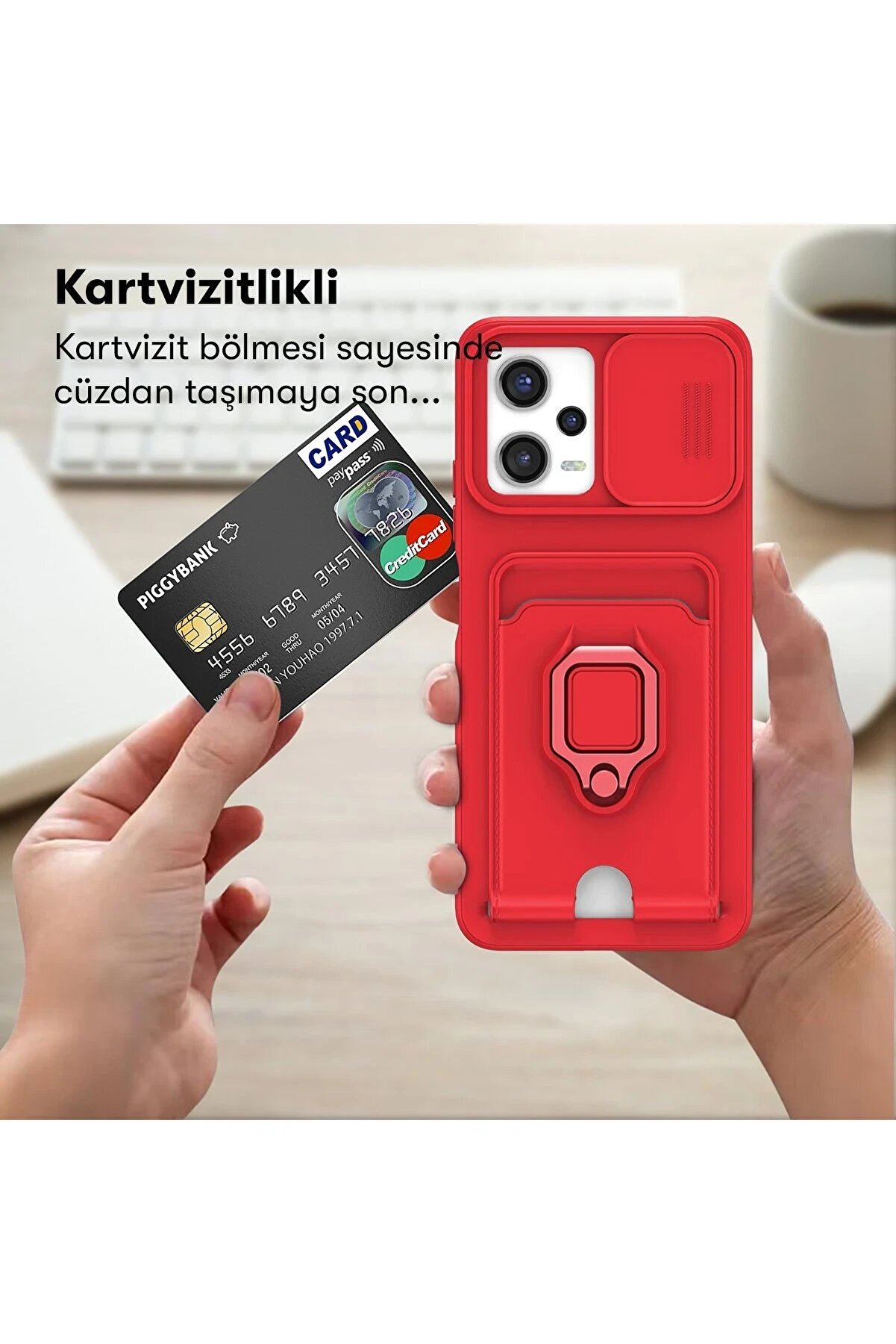 Xi̇aomi̇ Redmi̇ Note 12 Pro 5G Kılıf Zuma Kartvi̇zi̇tli̇ Y&uuml;z&uuml;kl&uuml; Si̇li̇kon - Kırm - Dropx1717-2398