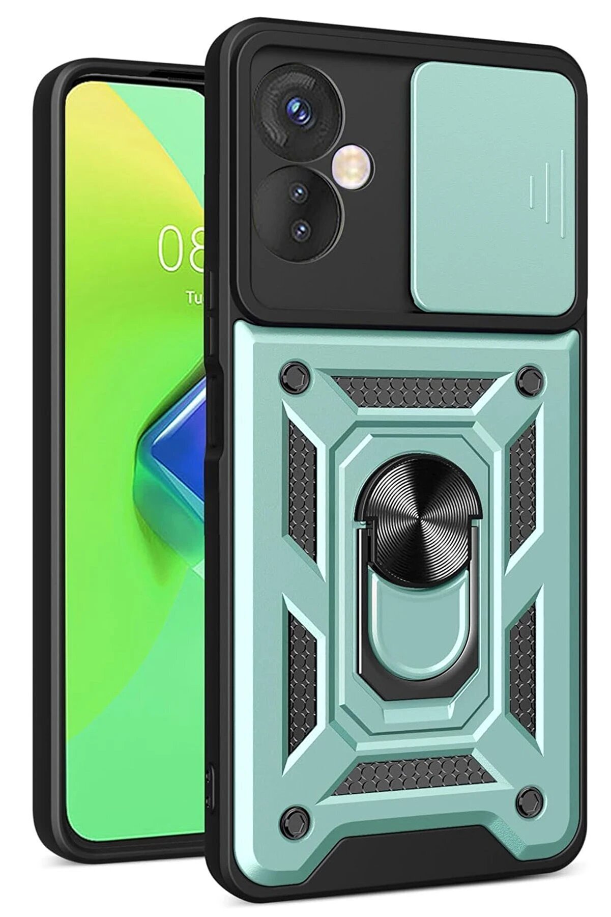 CepteToptan İnfinix Hot 30 4G Kılıf Pars Lens Yüzüklü Silikon - Yeşil - DROPX4554-6097