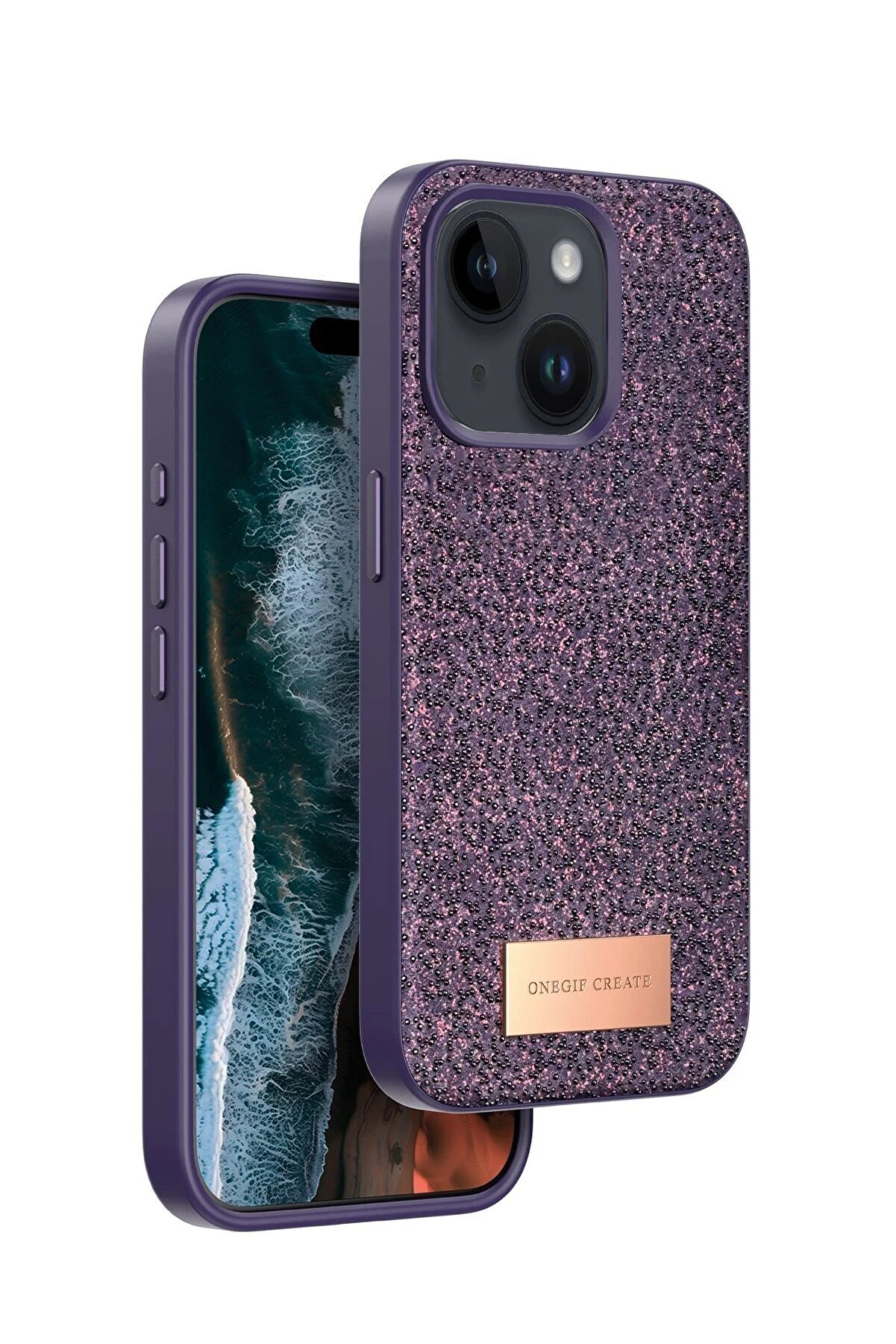 CepteToptan iPhone 14 Bright Simli Kapak - Derin Mor - DROPX3050-8529