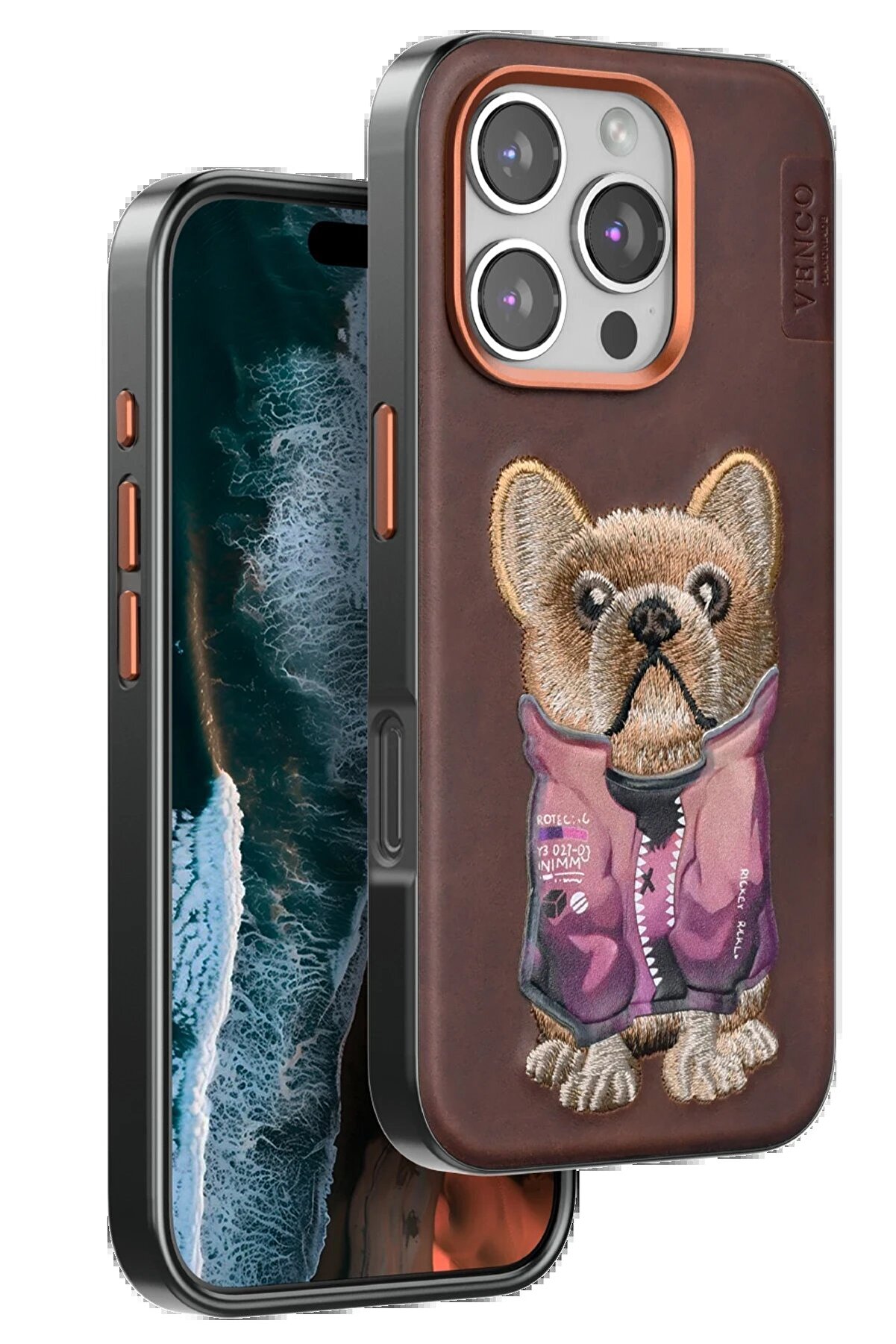 CepteToptan iPhone 16 Pro Cute Desenli Kapak - Koyu Kahve - DROPX7743-6132