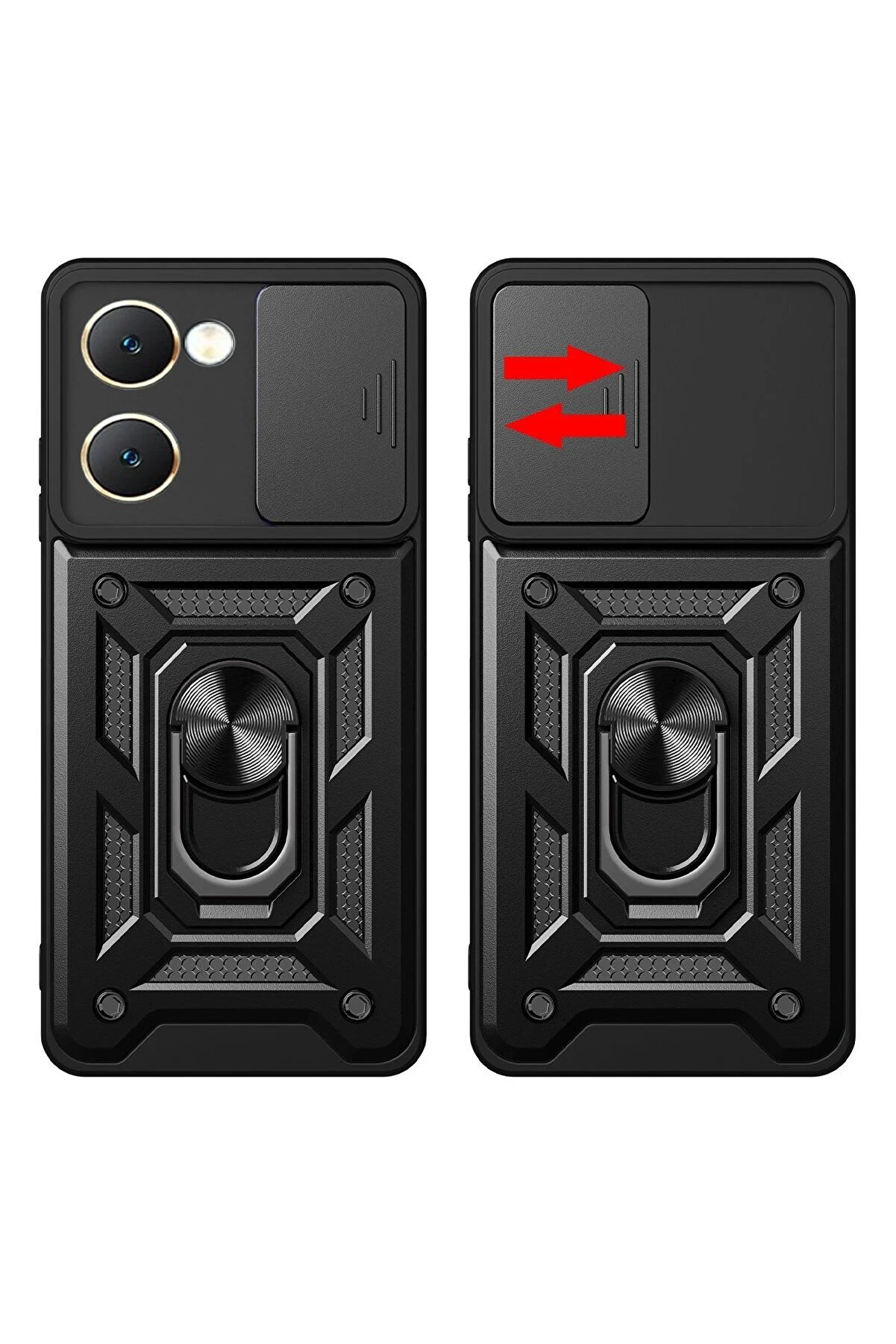 Vi̇vo Y18 Kılıf Pars Lens Yüzüklü Si̇li̇kon - Kırmızı - Dropx2569-8599