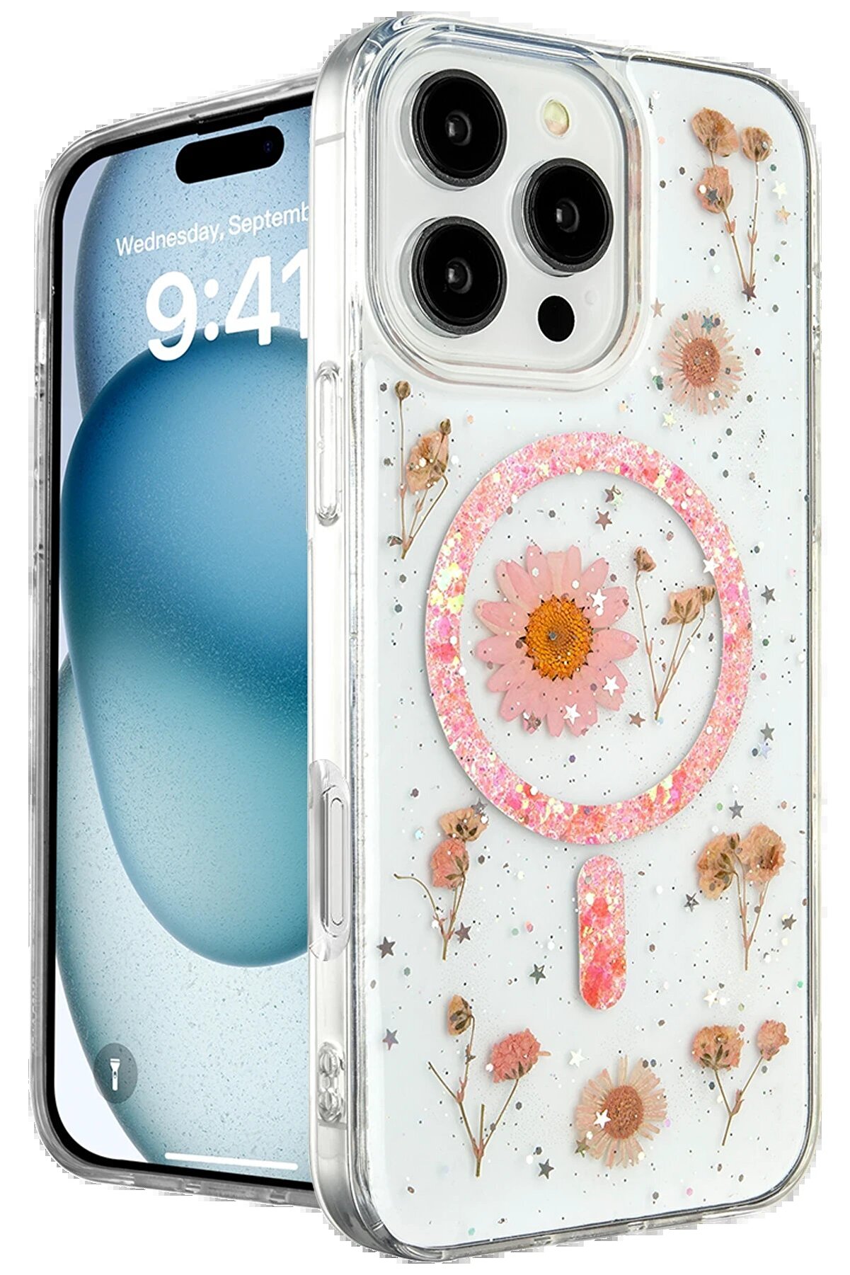 CepteToptan iPhone 16 Pro Max Kılıf Daisy Simli Magsafe Kapak - Pembe - DROPX6377-7765