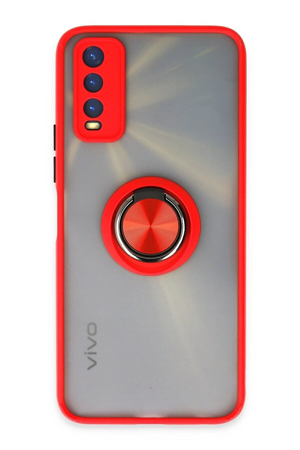 CepteToptan Vivo Y11S Kılıf Montreal Yüzüklü Silikon Kapak - Kırmızı - DROPX1168-2495