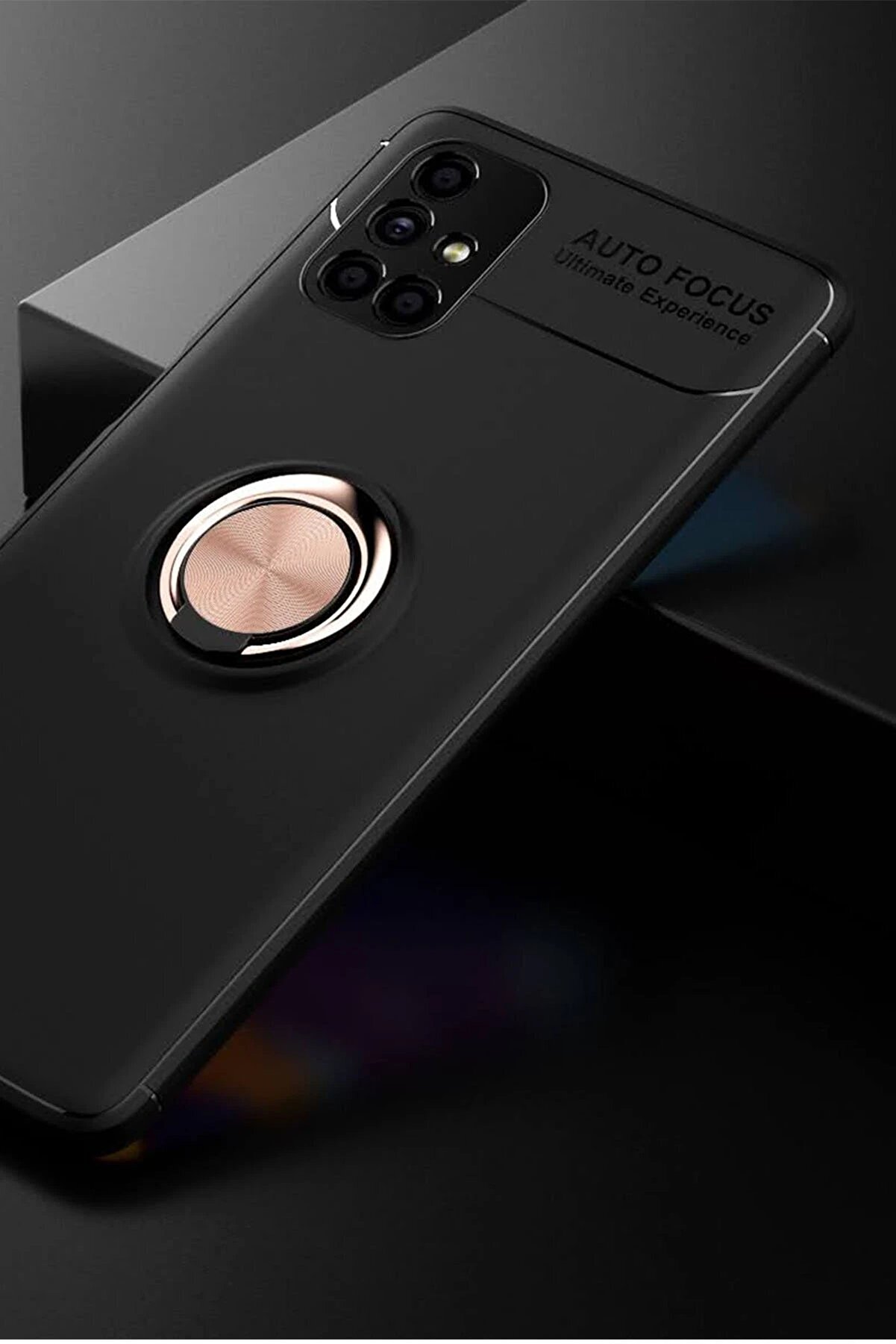 Samsung Galaxy M51 Kılıf Range Yüzüklü Si̇li̇kon - Si̇yah-Gold - Dropx8727-7350