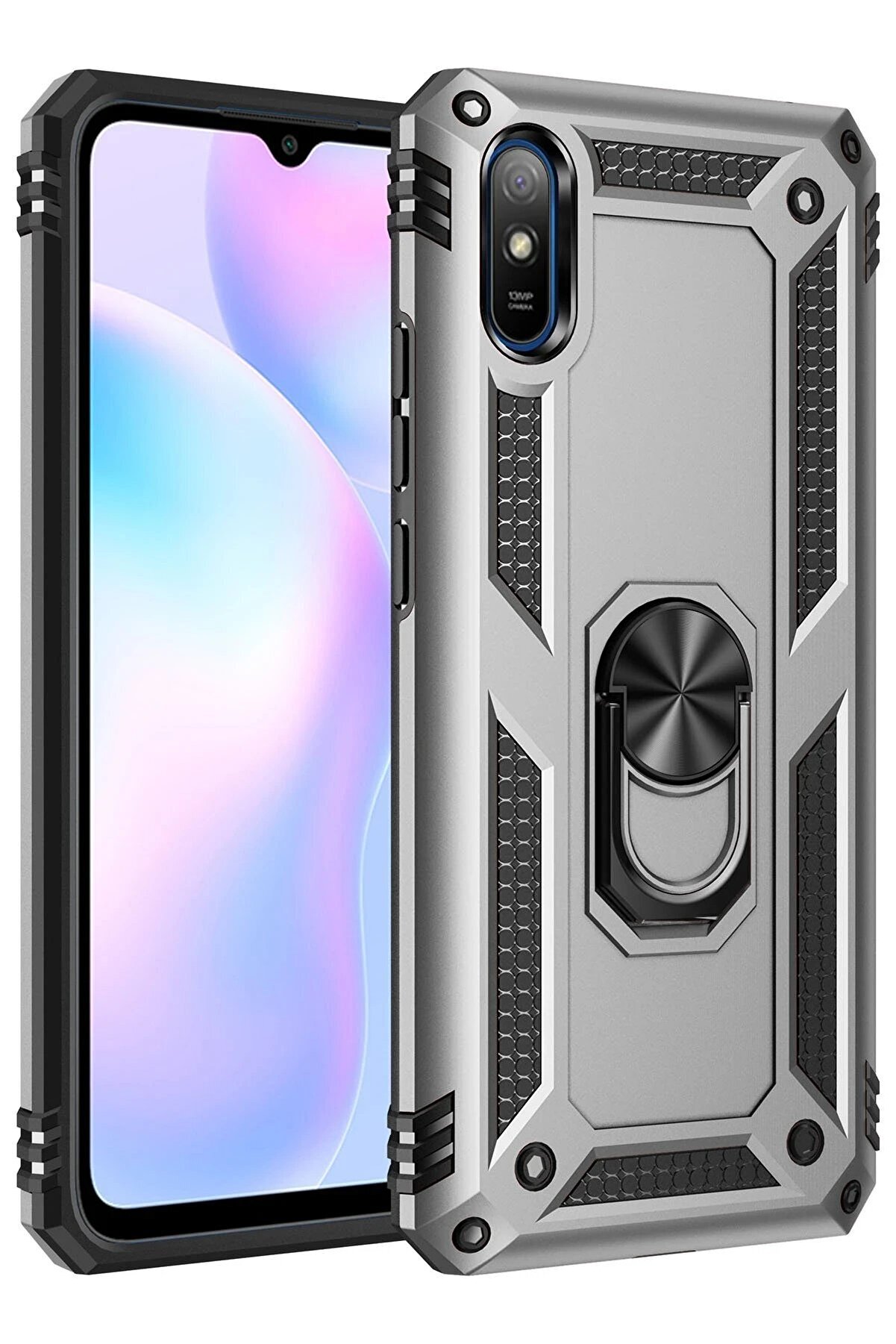 CepteToptan Xiaomi Redmi 9A Kılıf Sofya Yüzüklü Silikon Kapak - Gümüş - DROPX5726-3745