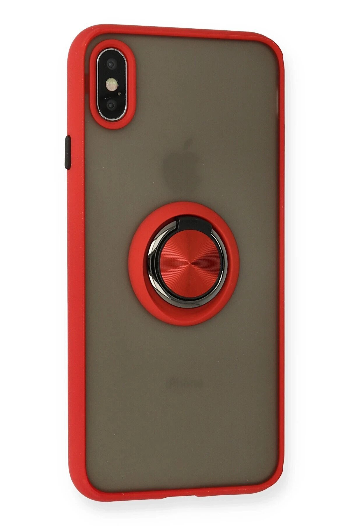 İphone X Kılıf Montreal Yüzüklü Si̇li̇kon Kapak - Kırmızı - Dropx1990-1064