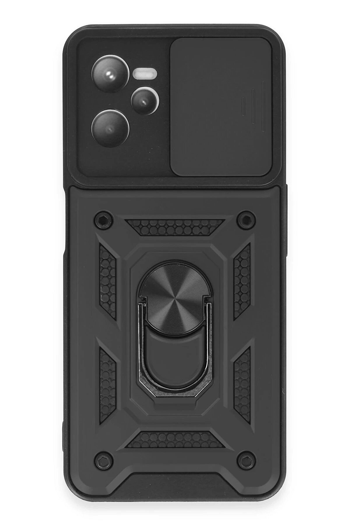 CepteToptan Realme C35 Kılıf Pars Lens Yüzüklü Silikon - Siyah - DROPX5329-5574