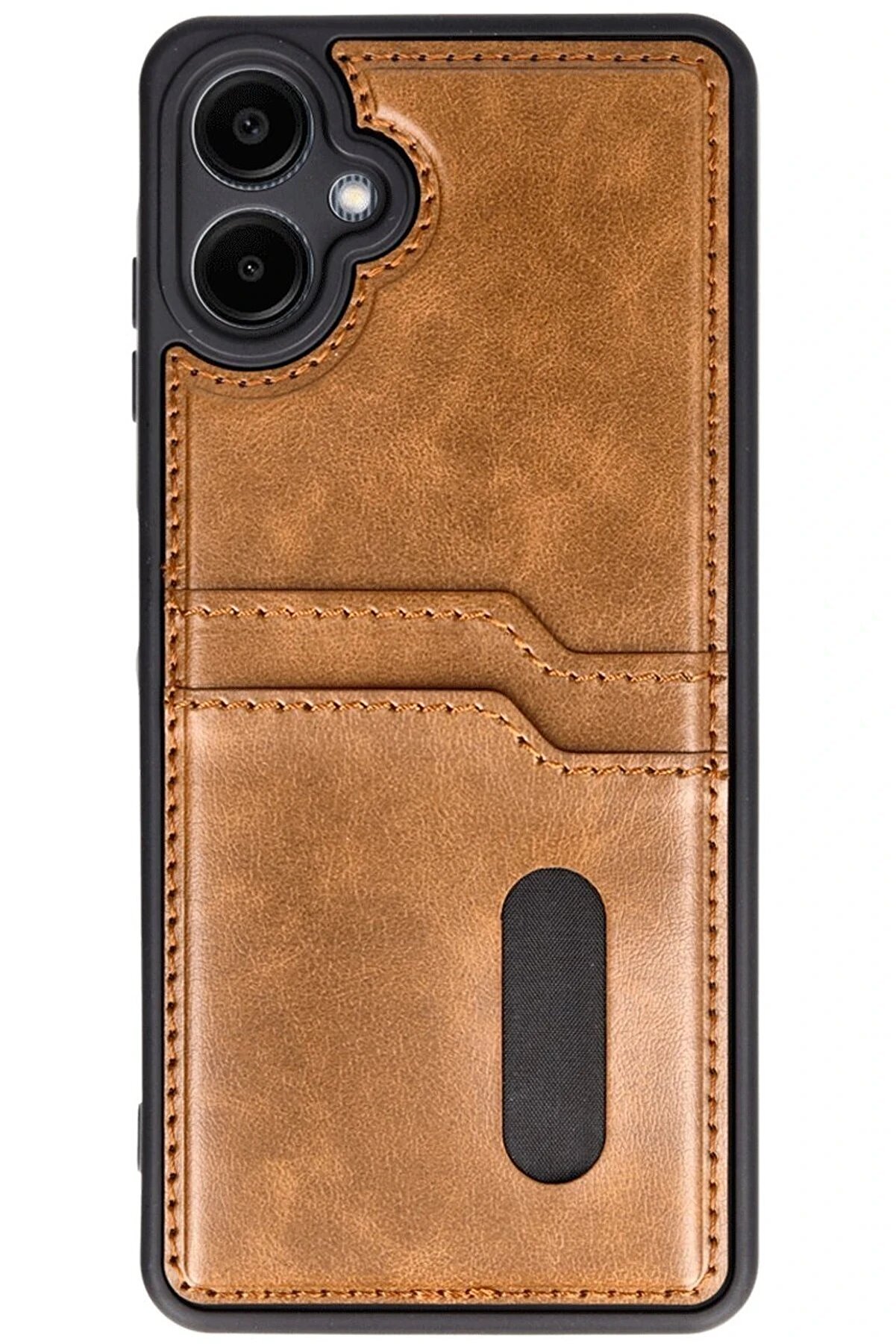 CepteToptan Samsung Galaxy A06 Kılıf Sara Kartvizitli Deri Kılıf - Taba - DROPX4672-8973